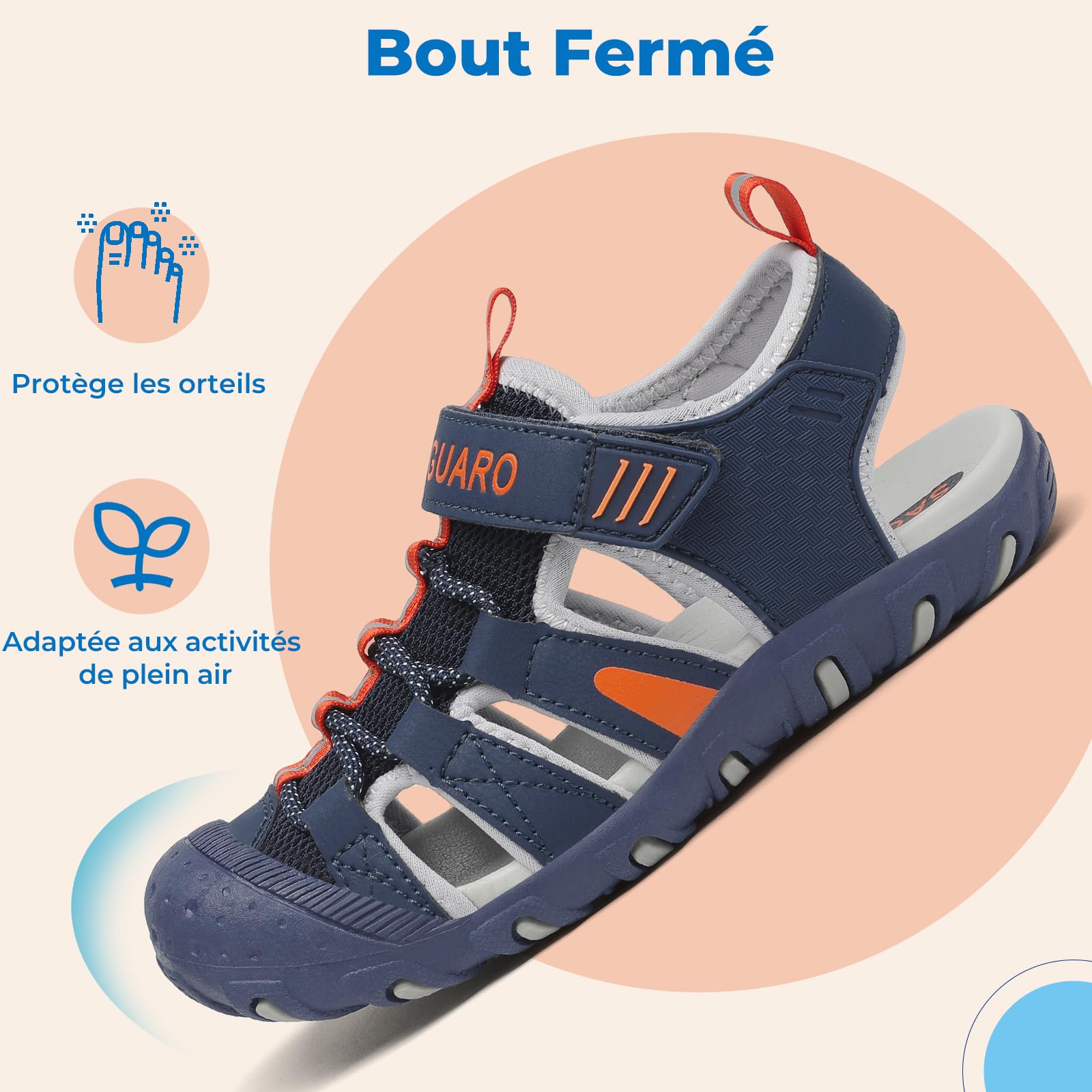 SAGUARO Sandales Garçon d’Été à Bout Fermé Enfant Chaussures Outdoor Antidérapantes et Respirantes Sandales,25-38