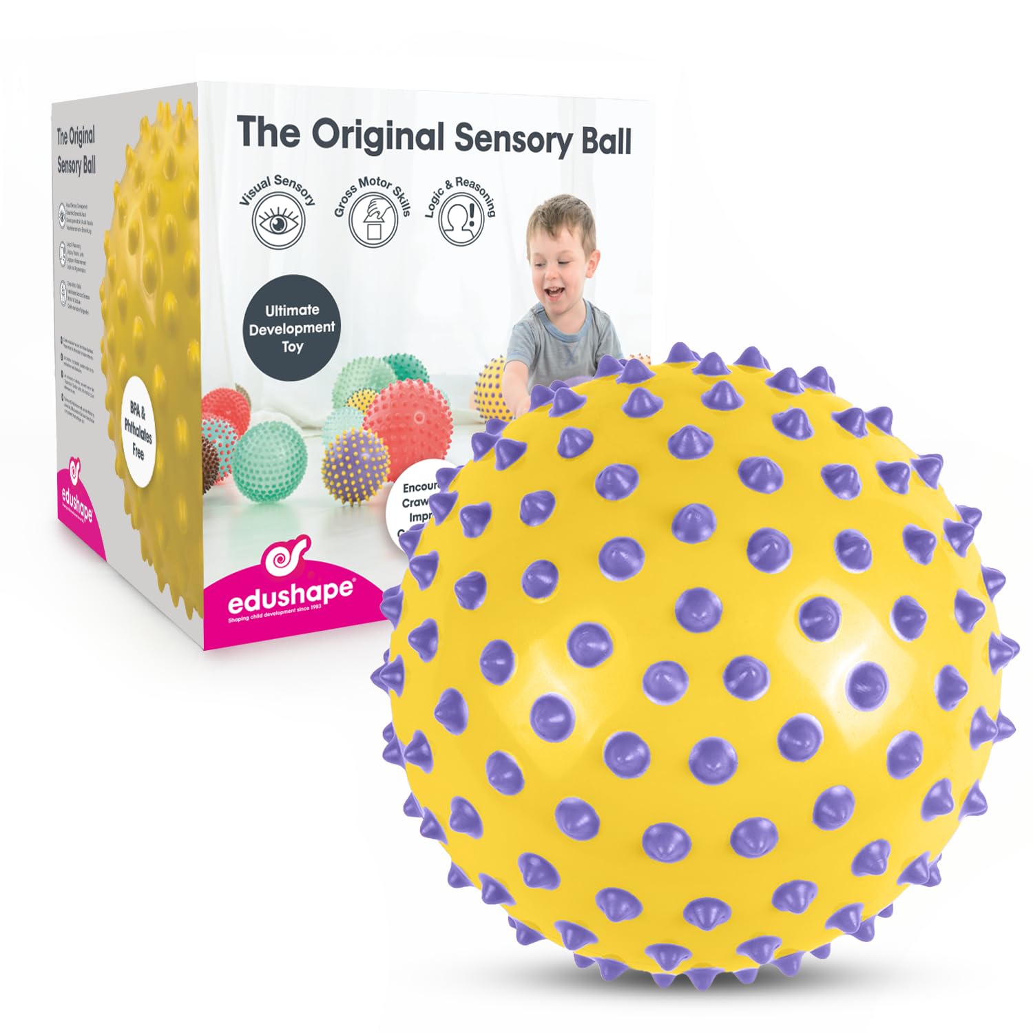 Edushape Original Sensory Ball - 7" Baby Ball for Gross Motor Skills Development in Kids 6 Months & Up - Vibrant, Colorful & Unique