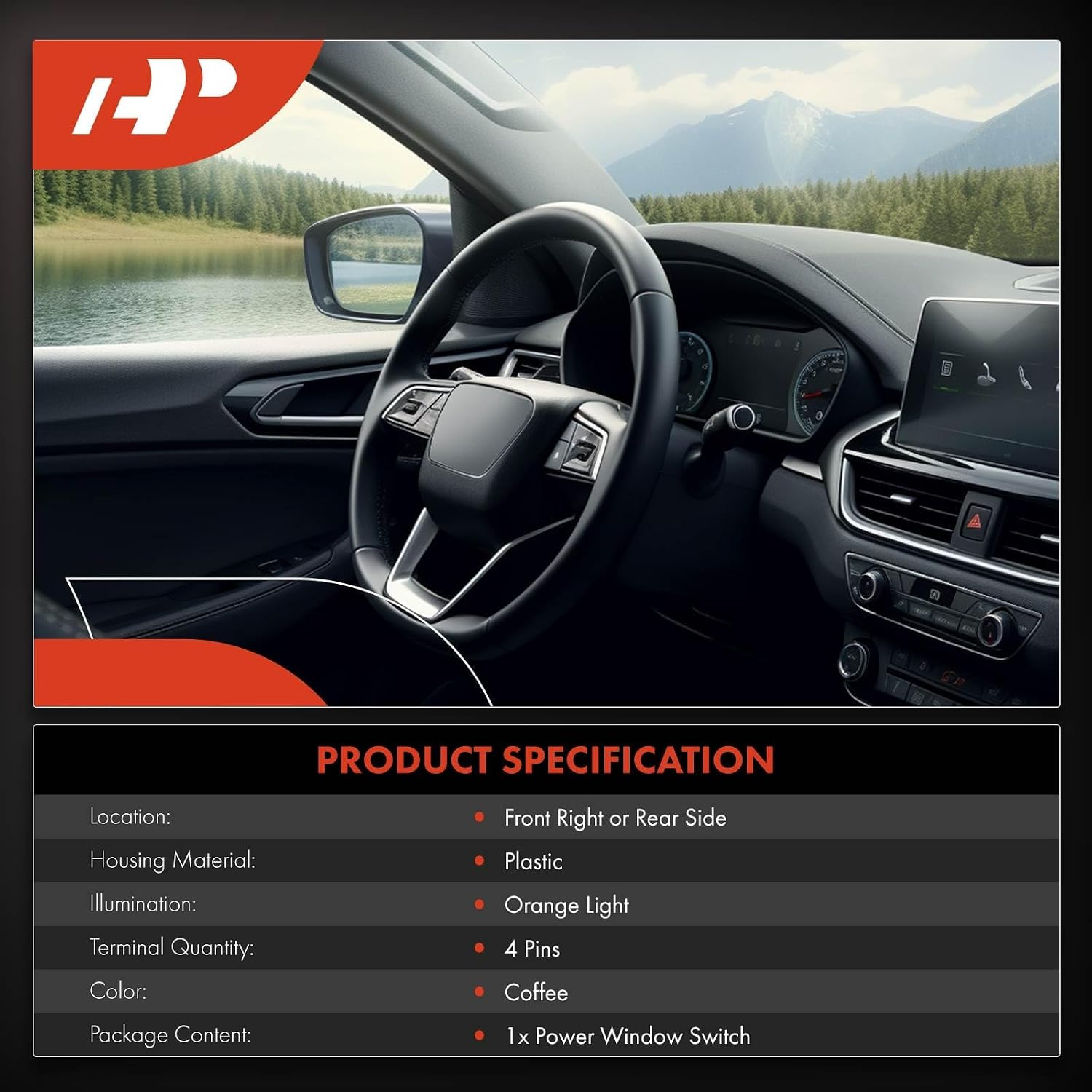 A-Premium Power Window Switch Compatible with Mercedes-Benz C200 2015-2016, C300 2015, C63 AMG 2015 Coupe, C63 AMG S 2015, Front Right or Rear Side, Coffee Color, Replace# 2059051513