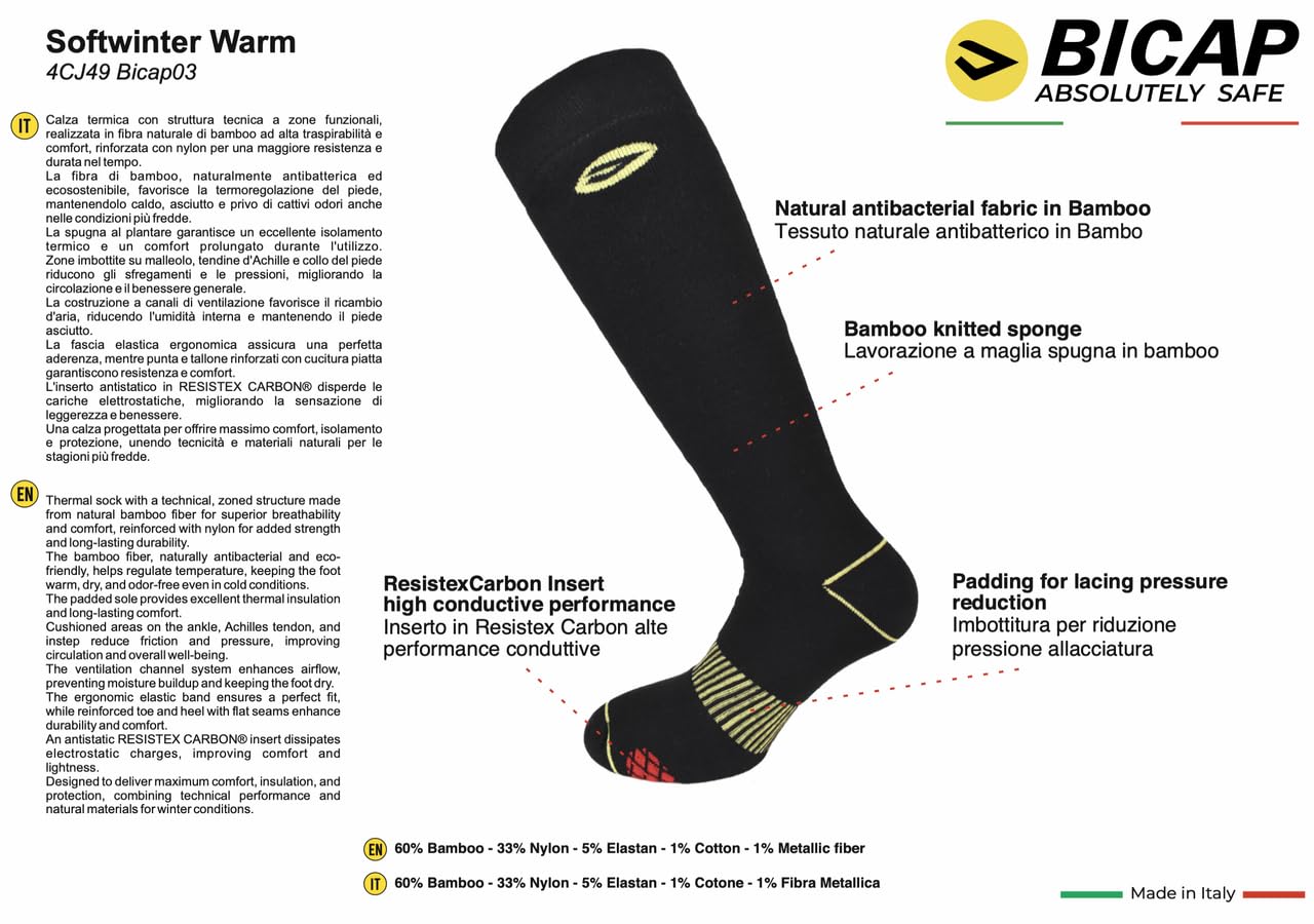 Calze da lavoro uomo ESD Bamboo Traspirante Calze Termiche Uomo Con Isolamento Termico Punta e Tallone Rinforzata Imbottitura Antivento Plantare Ergonomico