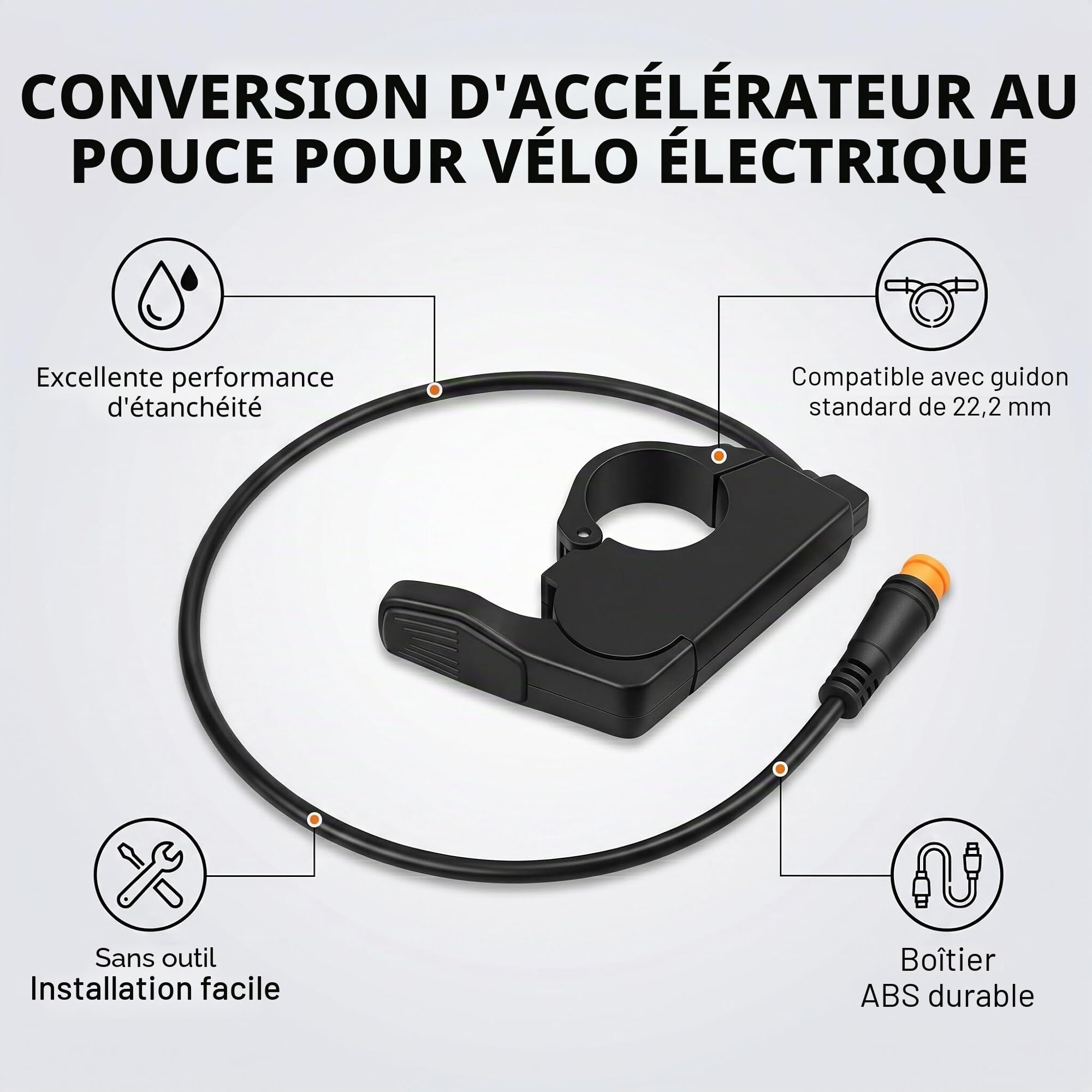 VGEBY Accélérateur de Pouce de Vélo électrique, Accélérateur de Pouce de Vélo électrique à Dégagement Rapide 109R Gauche Droite Accélérateur de Pouce de Conversion de Vélo