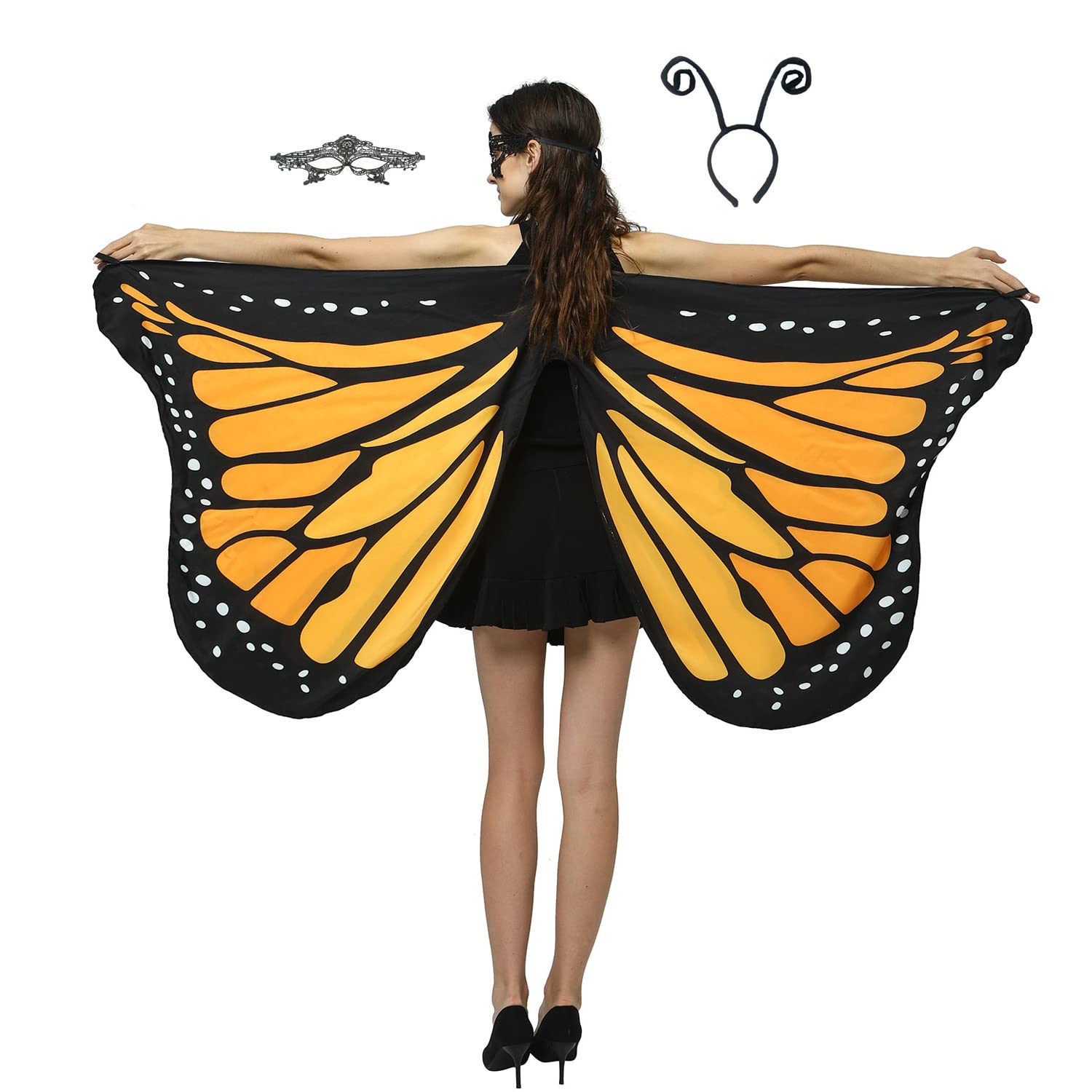 CISMARK Adult Butterfly Wings for Women,Fairy Ladies Halloween Party Costume Accessory 3 PCS/SET
