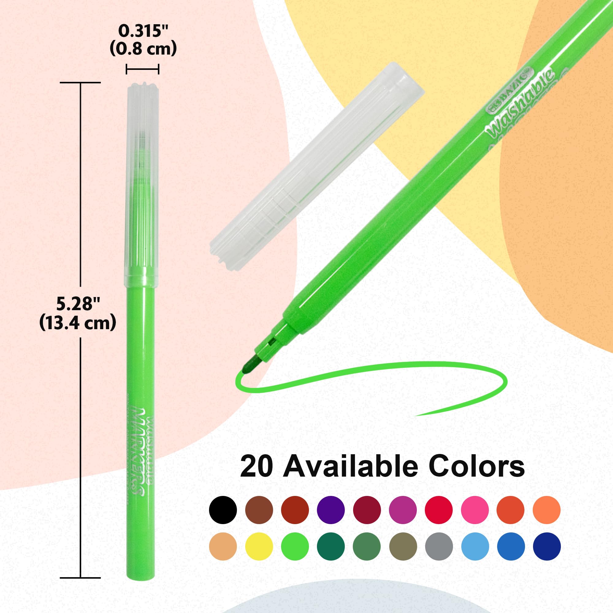 Fine Line Washable Markers, 20 Colors