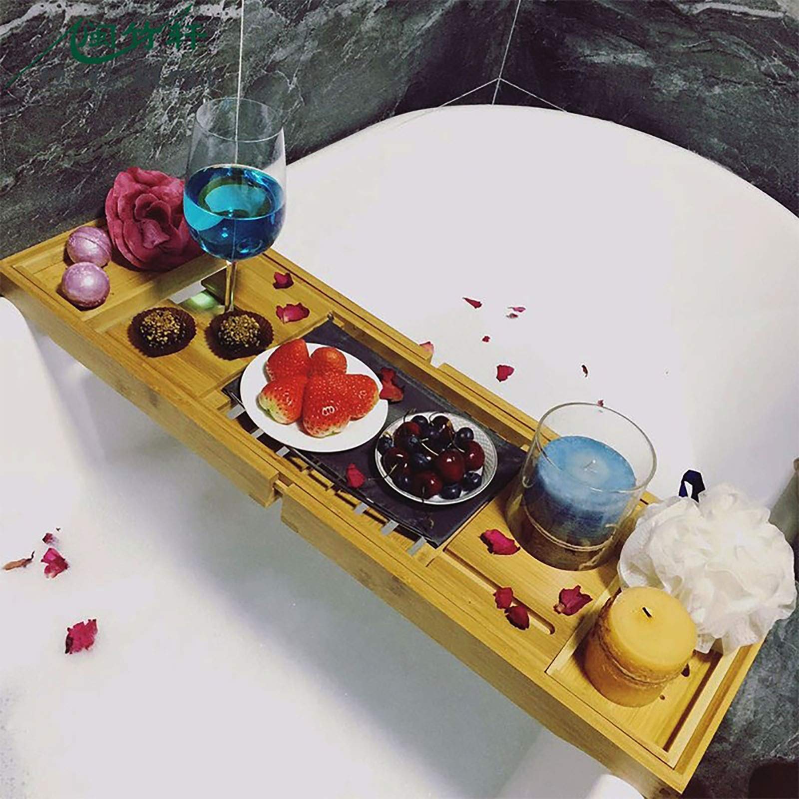 Bandeja para Carrito de bañera Estante para bañera de Madera Soporte Lateral para bañera Antideslizante telescópico Soporte para Copa de Vino Multifuncional Soporte para teléfono móvil (Color : Natur