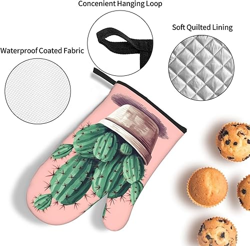 Miniatura 4 de Cactus Oven Mitts and Pot Holders Set of 3 Non-Slip High Heat Resistant Oven Gloves Hot Pads for Kitchen Cooking Baking Grilling BBQ