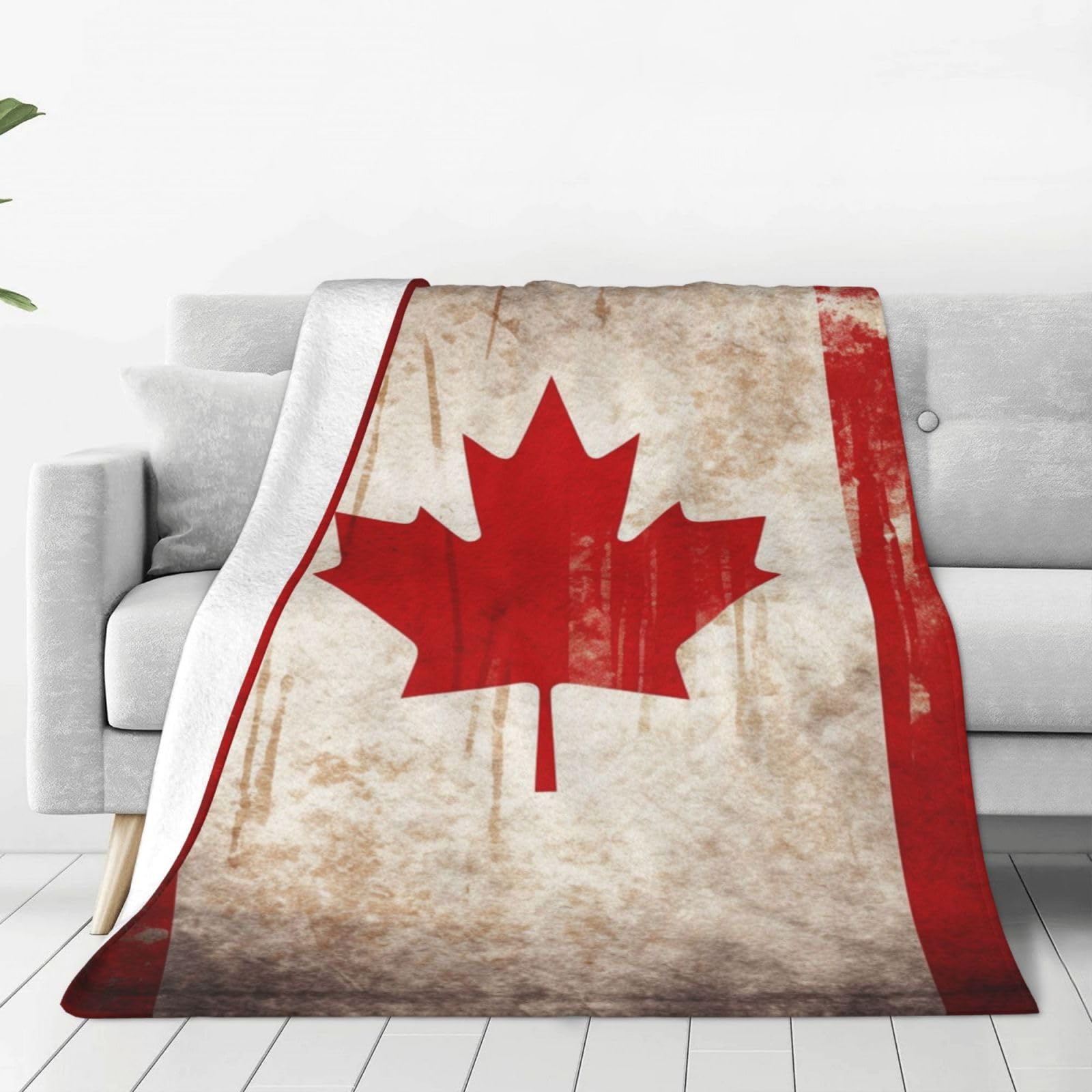 Retro Canada Flag Throw Blanket Lightweight Super Soft Flannel Blankets Cozy Warm Micro Fleece Blankets Home Decor for Couch Sofa Bed Living Room 40"X30"