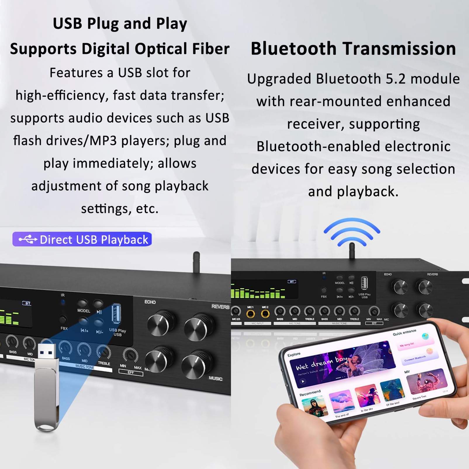 Procesador de audio digital con pantalla LCD, antiaullidos y efectos ajustables de espectro dinámico para uso doméstico, escenario e iglesia