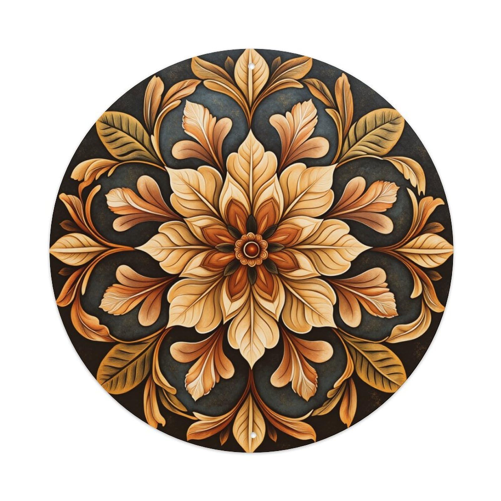 Floral Mandala Symmetrical Design Pattern Round Tin Sign Retro Metal Sign for Cafe Bar Pub Home Game Room Gym Club Wall Decoration Vintage Metal Poster 8x8 Inch