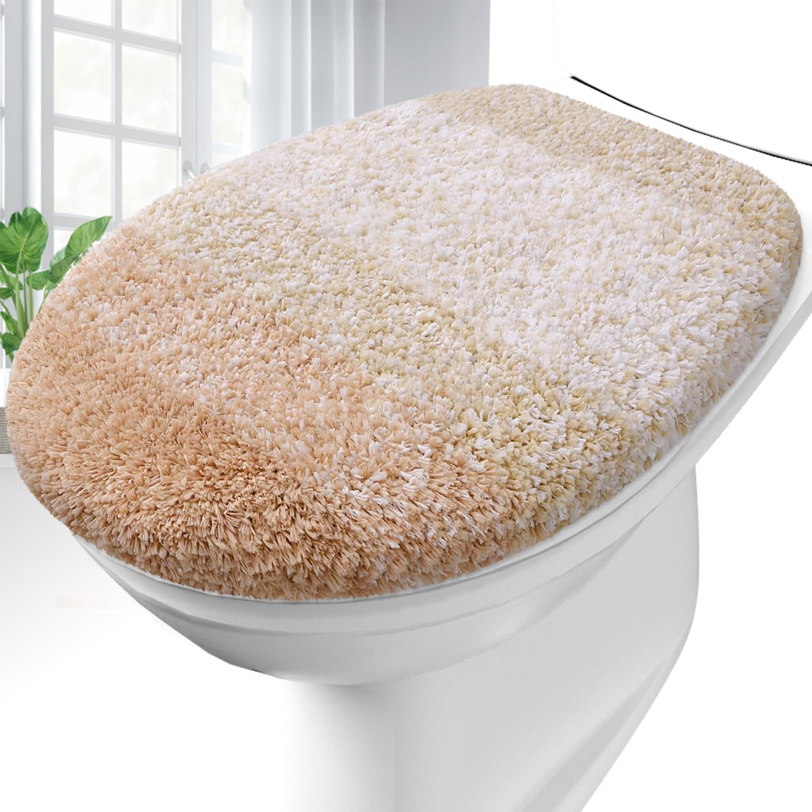 OLANLY Soft Microfiber Bathroom Toilet Lid Cover, Machine Washable Covers, 17.5x15, Stays in Place Rubber Backing, Fits Most Round, Elongated and