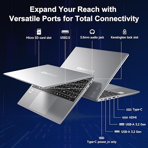 Miniatura 4 de Computadora portátil de 15.6 pulgadas, procesador AMD 3020e, 8 GB DDR4 RAM 256 GB SSD, pantalla FHD IPS, Windows 11 Pro y Office 2024, batería