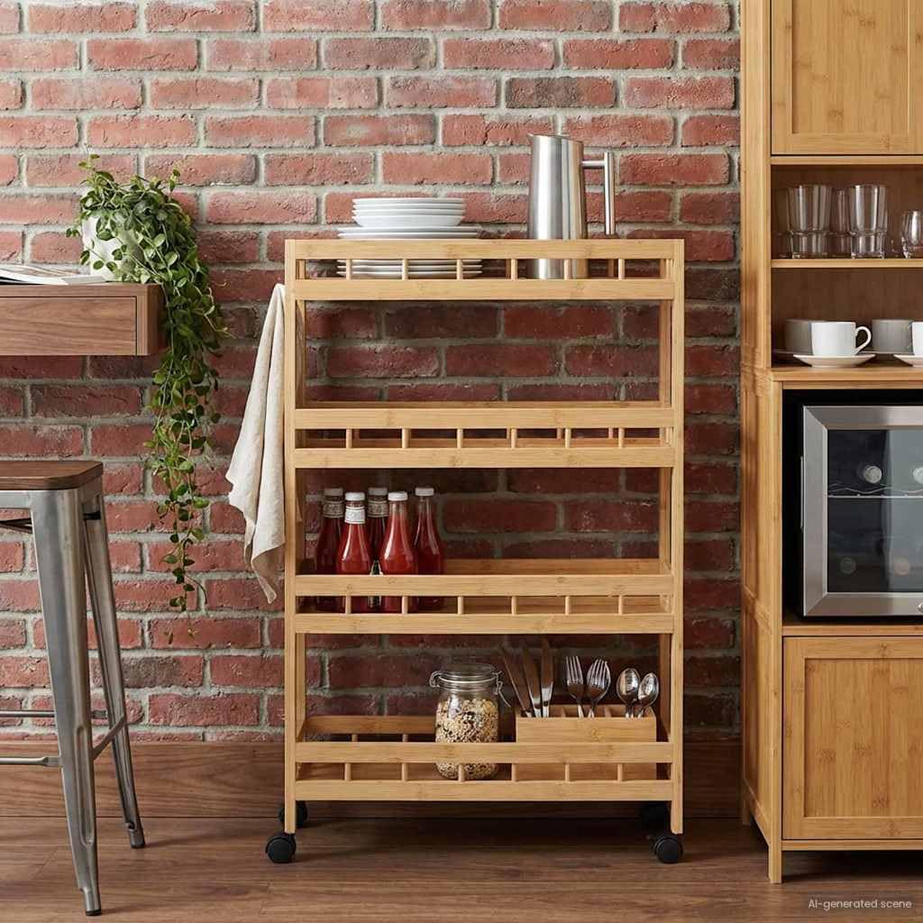 Carro de cocina de bambú 60 x 18 x 97 cm con ruedas