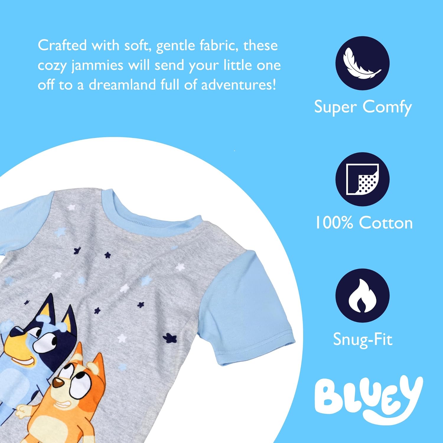 Bluey Girls' 4-piece Snug-fit Matching Short-Sleeve Cotton Pajama Set, Soft & Cute for Kids