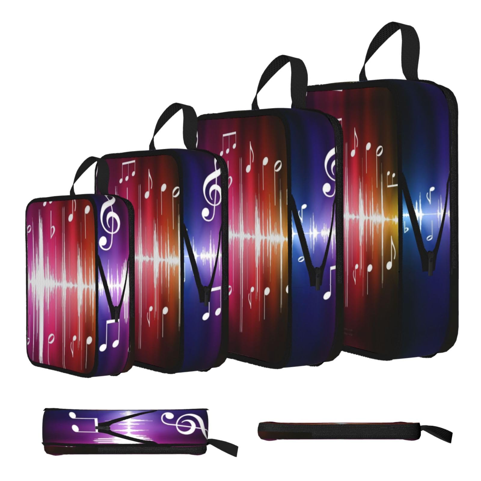 Music Print 4 Set Compression Packing Cubes For Suitcases,Expandable Storage Bags Organizers