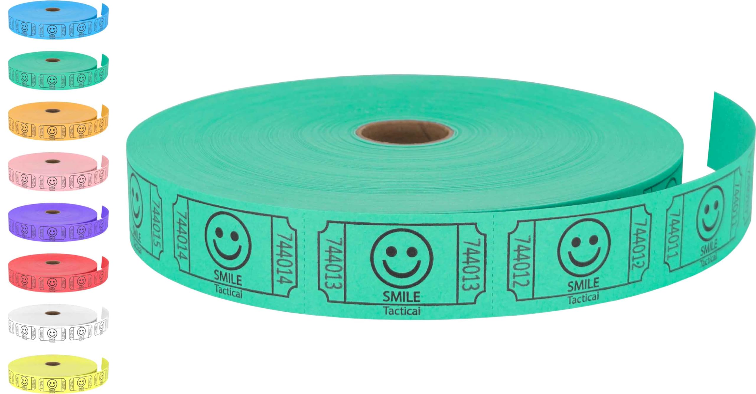 Tacticai2000 Raffle Tickets, Smile, Green (1 of 8 Colors), Single Roll, Ticket for Events, Entry, Class Reward, Fundraiser & Prizes