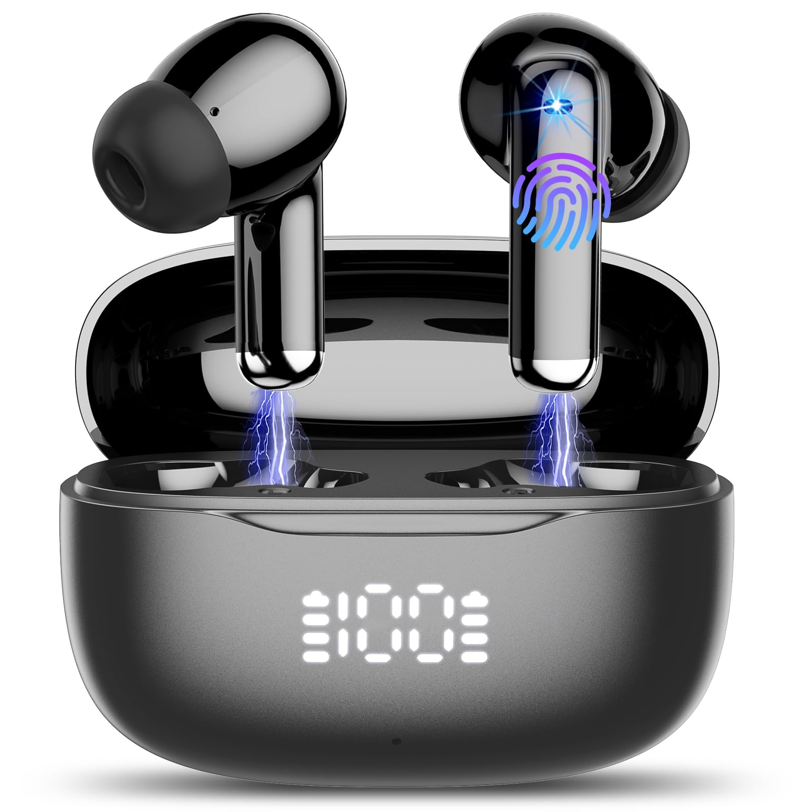 2026 Bluetooth 5.4 Wireless Headphones, Noise Cancelling Bluetooth Headphones, HiFi Stereo with HD Microphone, LED Display, 40H Autonomy, Sports Earphones in Ear, IP7 Waterproof, USB-C
