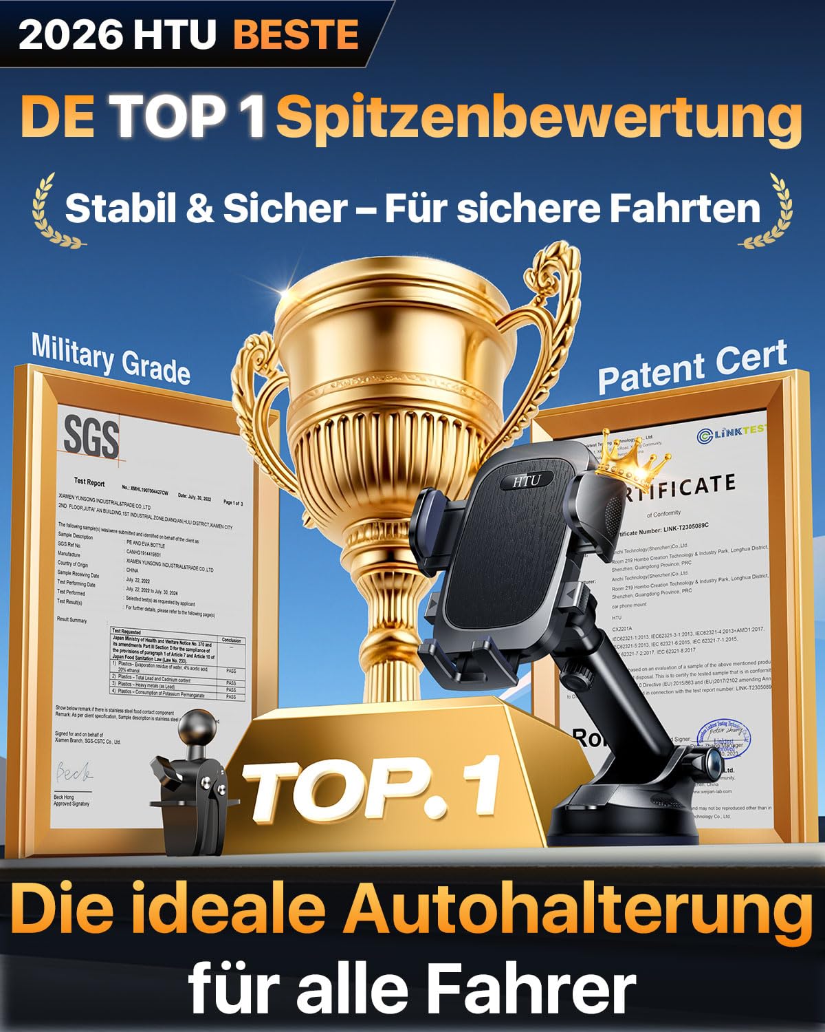 HTU 2026【Militär-Klasse】Handyhalterung Auto【Stärkst Saugnapf】360° Drehbar – Ansicht 9