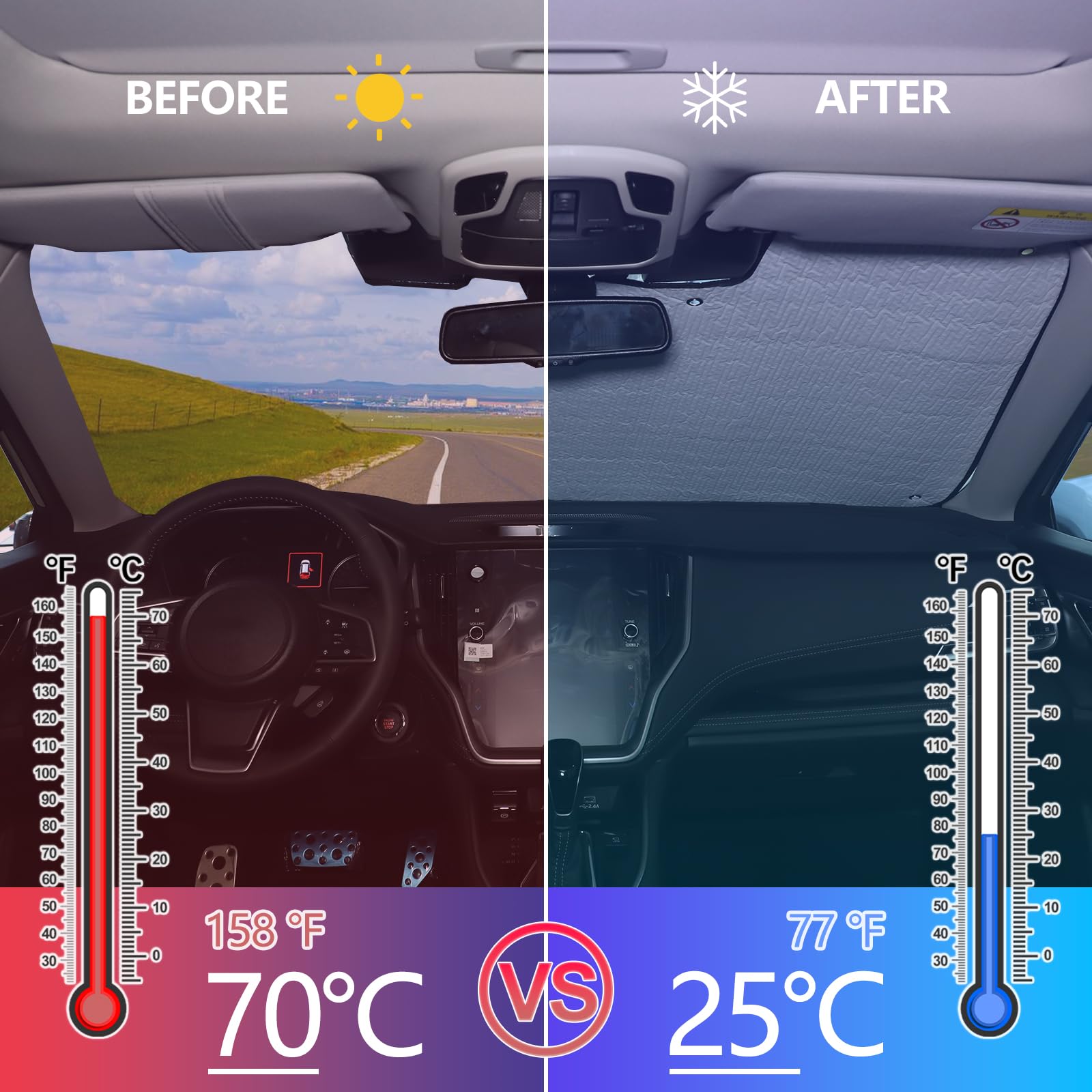 Parasol para parabrisas para Subaru Outback 2020-2024, parasol para ventana delantera, visera reflectante plegable, protector de pantalla, protector de pantalla UV, protector térmico que mantiene tu