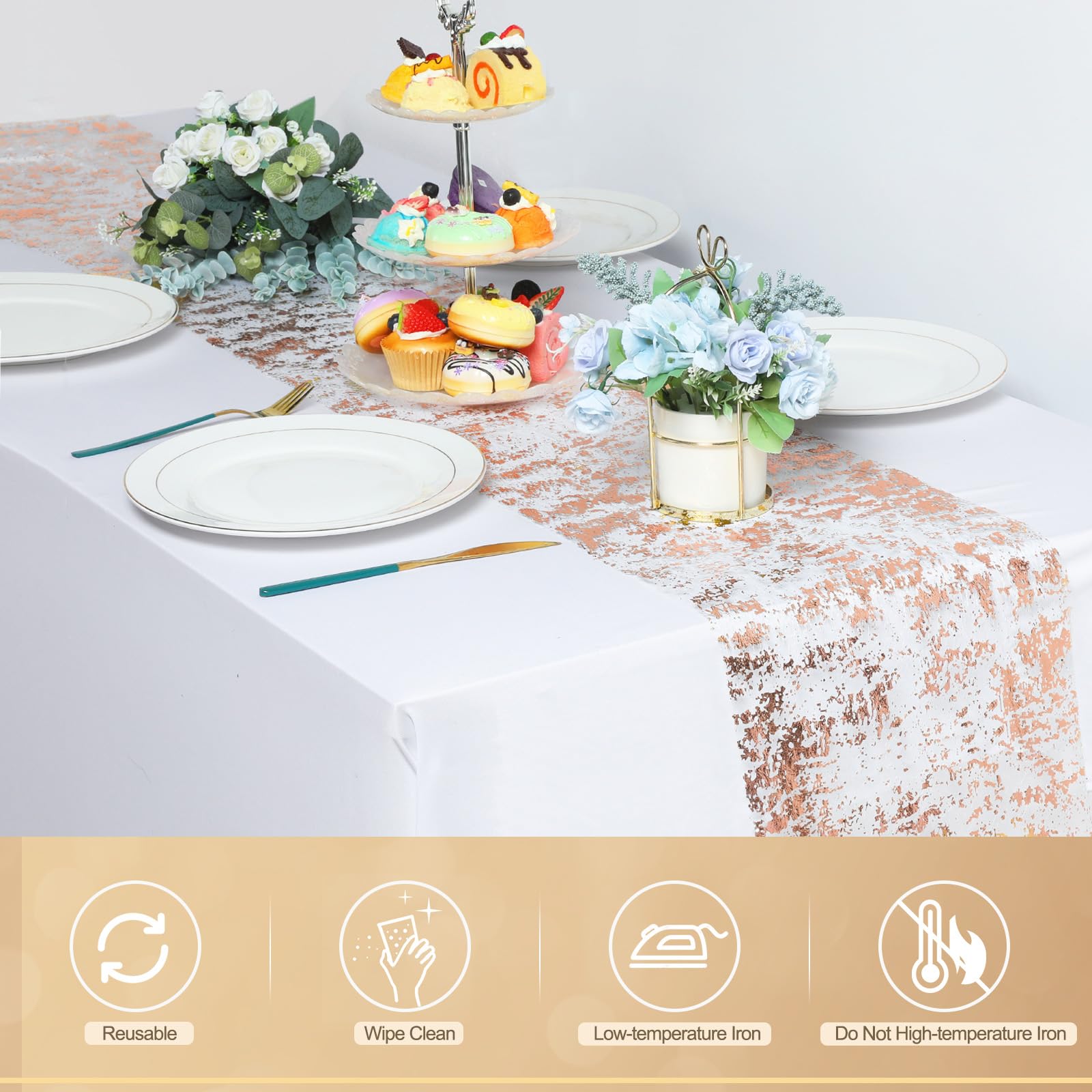 Lot De 2 Chemins De Table En Maille Scintillante Doré Rose - 27.9 X 274.3 Cm - Réutilisables Pour Décoration De Fête, Mariage, Anniversaire - 11