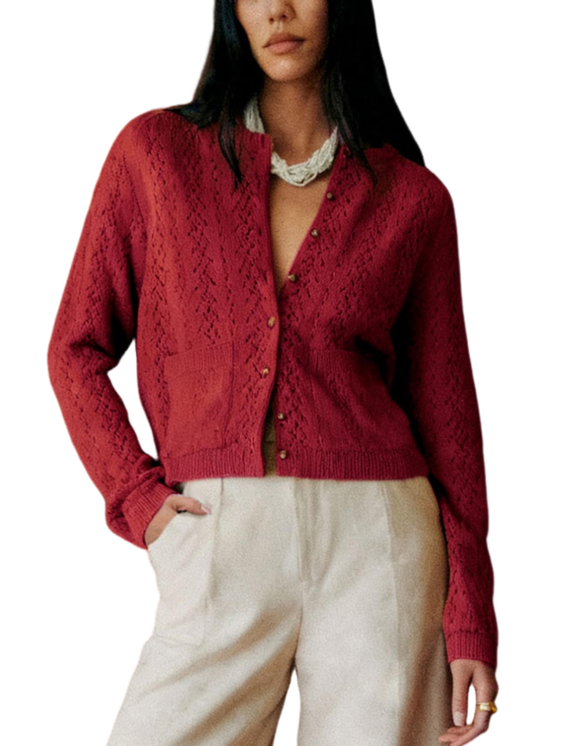 SKIKYAN Womens Fall Cardigan Sweaters Knit Button Down Long Sleeve Casual Knit Outerwear