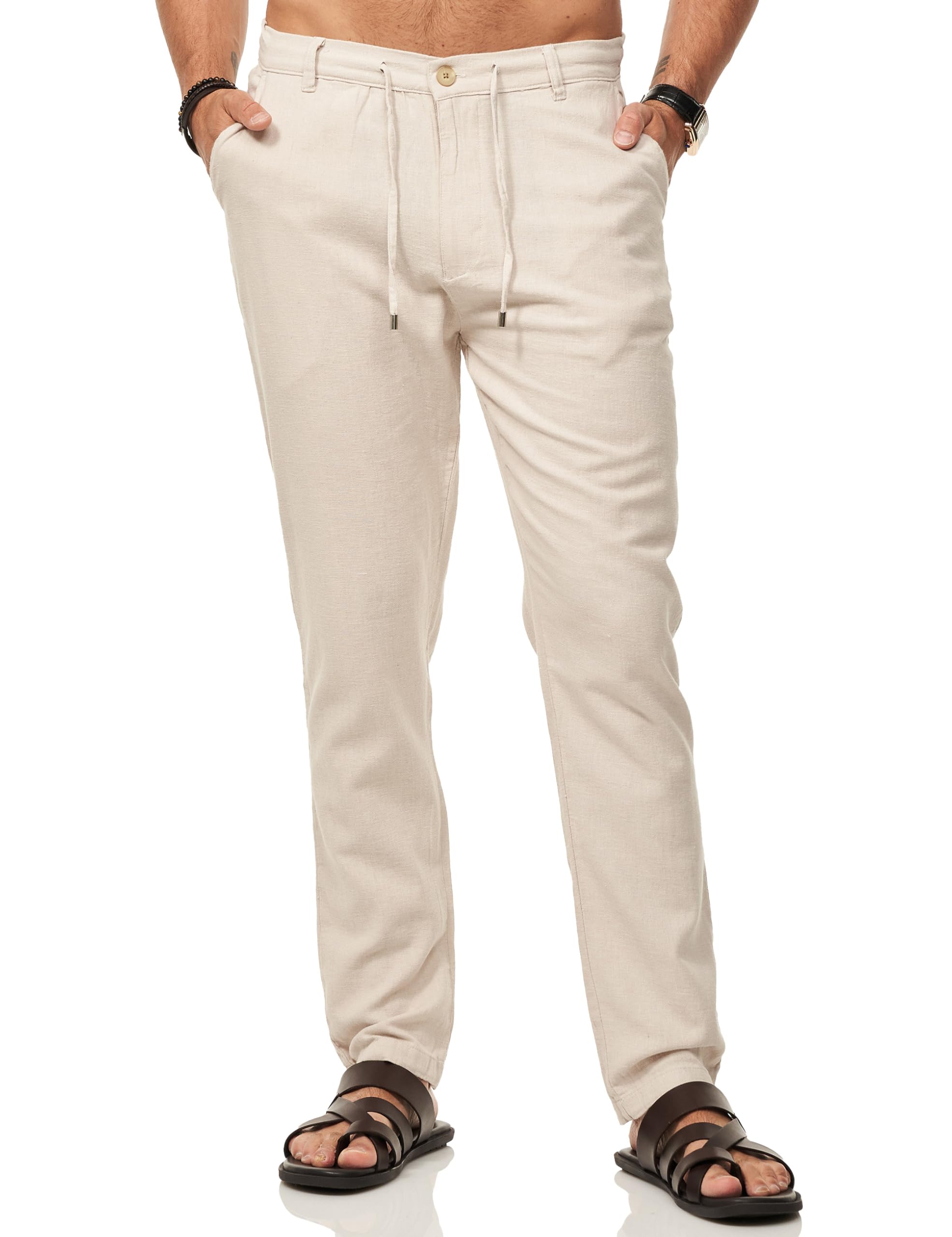 behype. Herren Leinenhose im Chino Hosen Stil mit Elastischem Bund & Kordel als Luftige Stoffhose - Chinohose Sommerhose für Männer