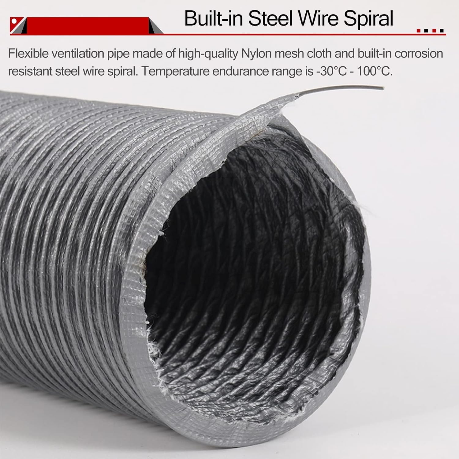 Duct Hose Range Hood, Flexible Dryer Vent Hose Air Duct Gray，24 20 18 16 12 10 8 6 5 4 3 2 Inch Industrial Shop HVAC Exhaust Hose with 2 Clamp(L 5m/16.4ft,160MM (6.3 Inch))
