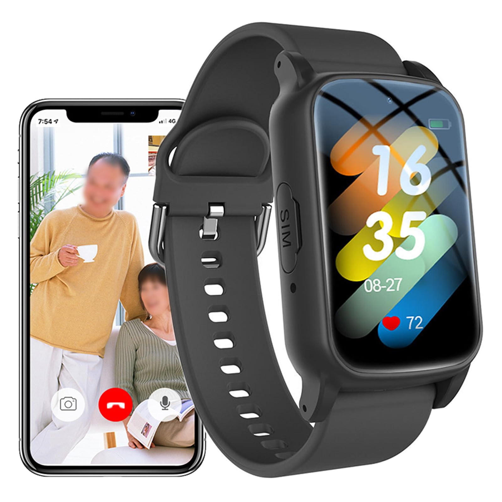 Weyot Black Elderly Alarm Reminder Smart Watch With Sos Emergency Button, Fall Detection Smartwatch For Seniors, Wristband Fall Alert Detection Gps Location Tracking,