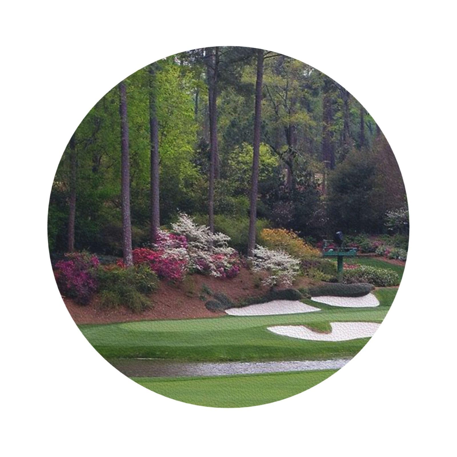 Golf Course PU Leather Coasters Set of 6 Round Drink Coasters