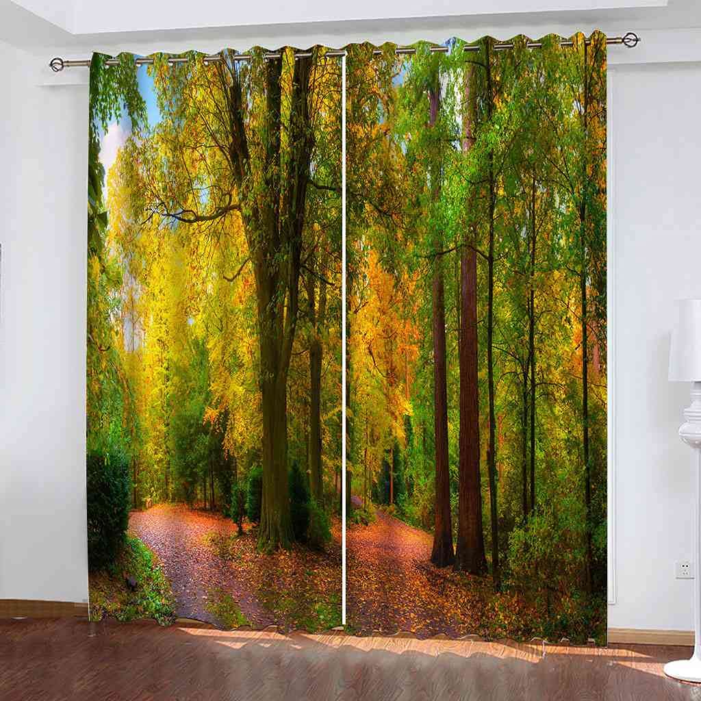 Rideau Occultant Paysage de Forêt d'Automne Haut de Gamme en Tissu Lourd pour Salon