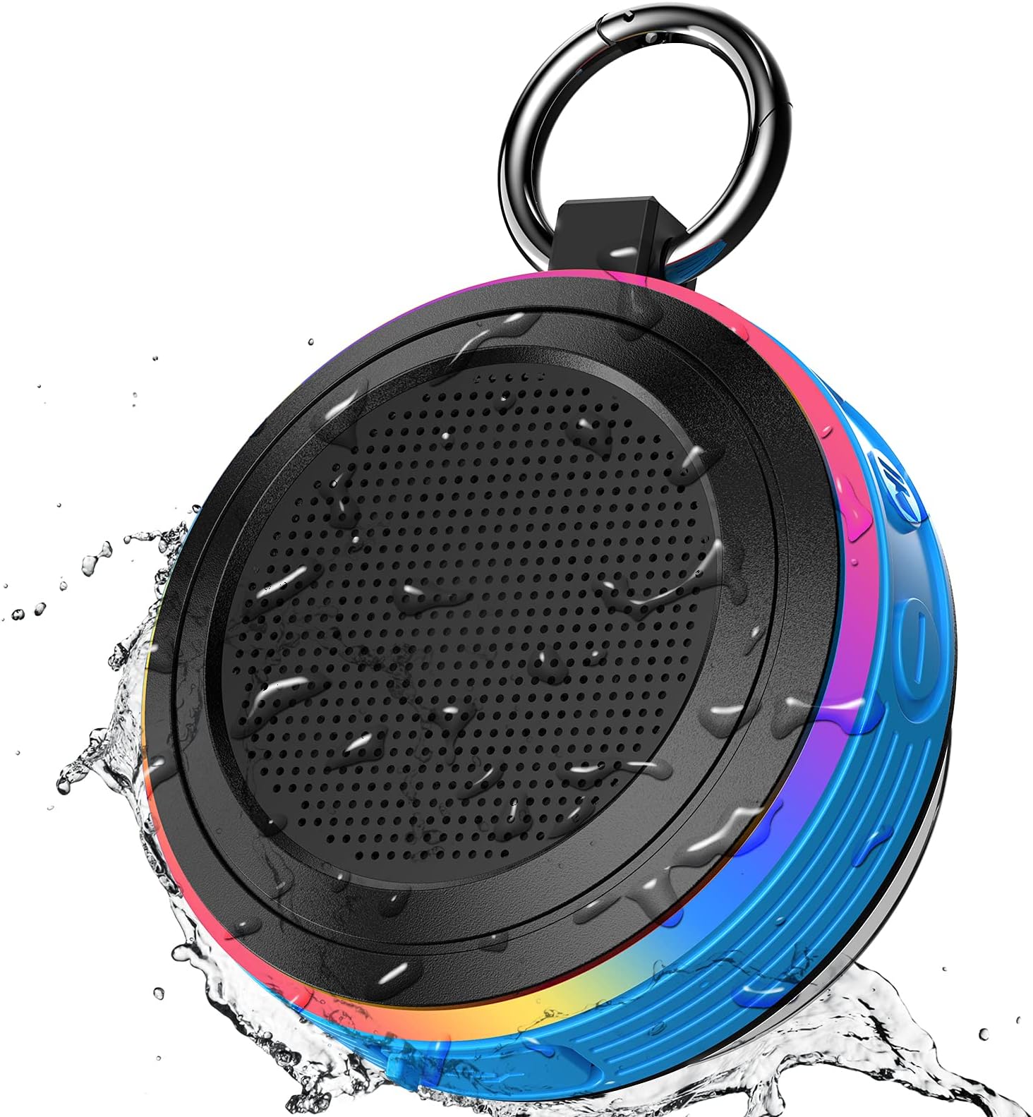 Bluetooth Shower Speaker, IP7 Waterproof Portable Speaker with LED Light, Suction Cup, Hook, Stereo Sound, True Wireless Stereo Mini Speaker with Built-in Mic, FM Radio, for Bathroom, Pool, Outdoors