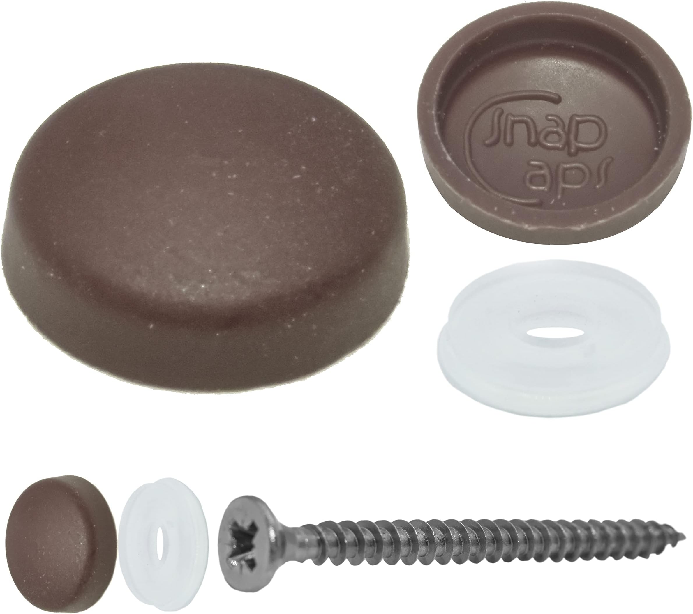 Snap-On Two Piece Dome Screw Cover Caps - Pack of 50 Large Gloss Caps & Bases : Chocolate Brown