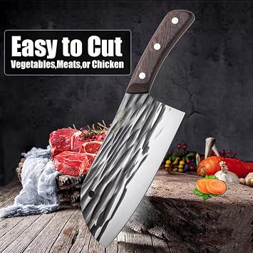 7.48 Ultra-Sharp Meat Cleaver Knife, Stainless Steel Chinese Butcher Chef Cleaver Knife with Wooden Ergonomic Handle for Cutting Meat, Bone & Vegetable