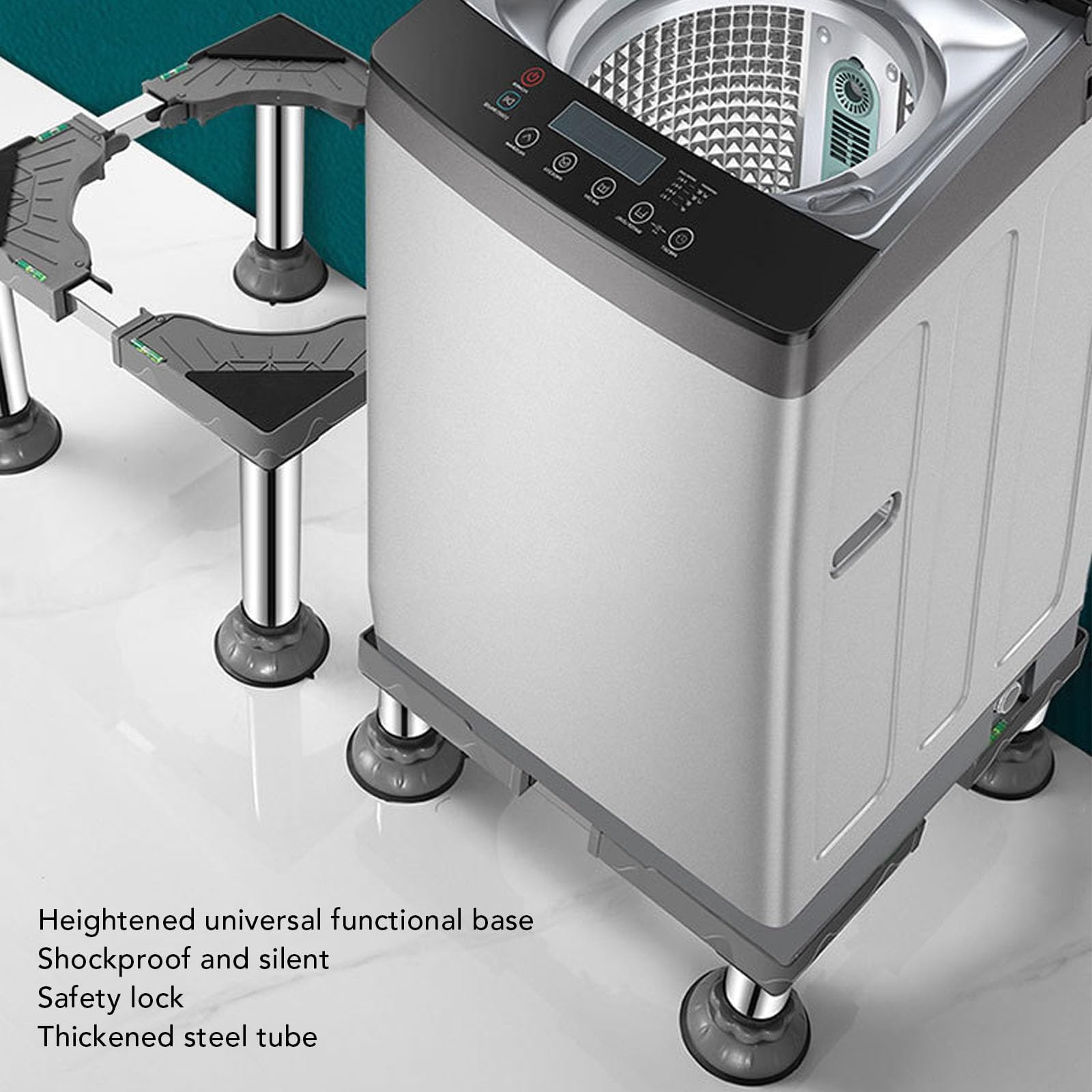 Piedini Antivibrazione Lavatrice Kit Sovrapposizione Lavatrice Asciugatrice Scaffale Lavatrice Rialzo Lavatrice da Terra Supporto Lavatrice Asciugatrice Grey H 31~34cm