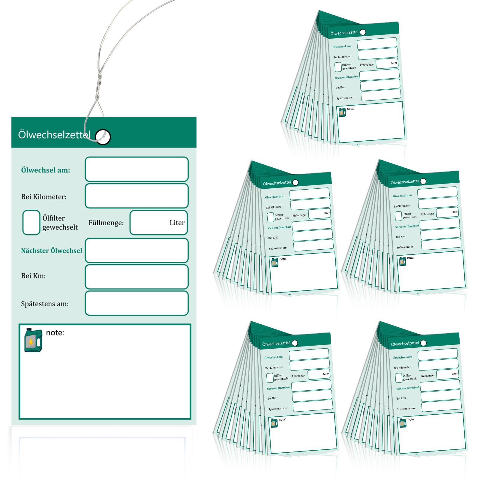 50 Stück Ölwechsel anhänger Ölwechselzettel Öl schilder Ölwechsel schilder Öl Service Anhänger Ölzettel mit draht Grün 6x10cm Grün