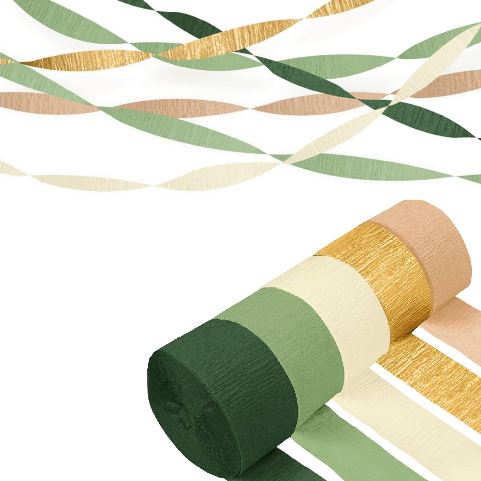 5 Rolls Green Brown Crepe Paper Streamers Party Decorations Crepe Paper Colourful Streamers for Wedding Anniversary Engagement Birthday Bridal Shower Baby Shower (Green Brown)