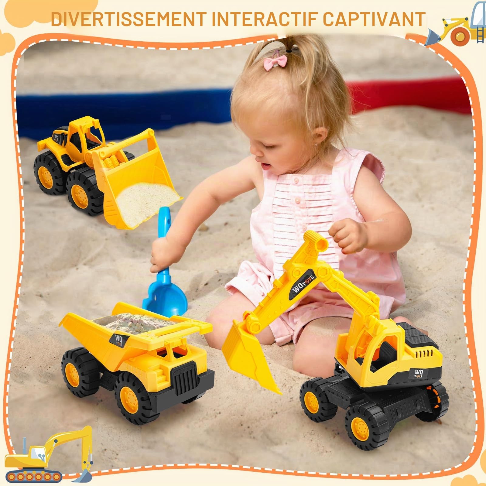 Camions de Chantier Jouets pour Enfants – Set 3 Véhicules BTP : Pelleteuse, Camion-Benne et Bulldozer – Jouet de Construction pour Garçon et Fille dès 3 4 5 6 Ans – Cadeau Anniversaire