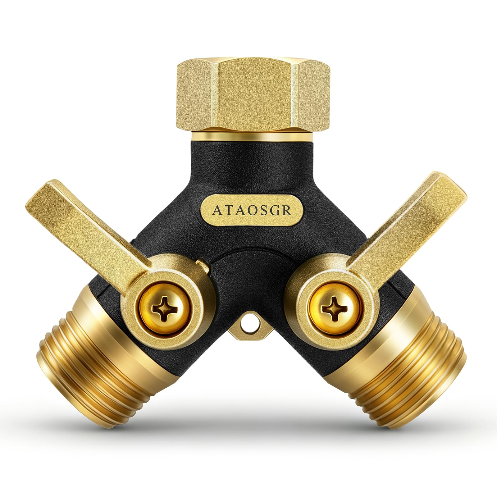 Garden Hose Splitter 2 Way Heavy Duty, Metal Body Water Hose Splitter with Shut-Off Valve, Full Flow Hose Bib Splitter, 3/4'' GHT Y Hose Connector For Outdoor Spigot Faucet