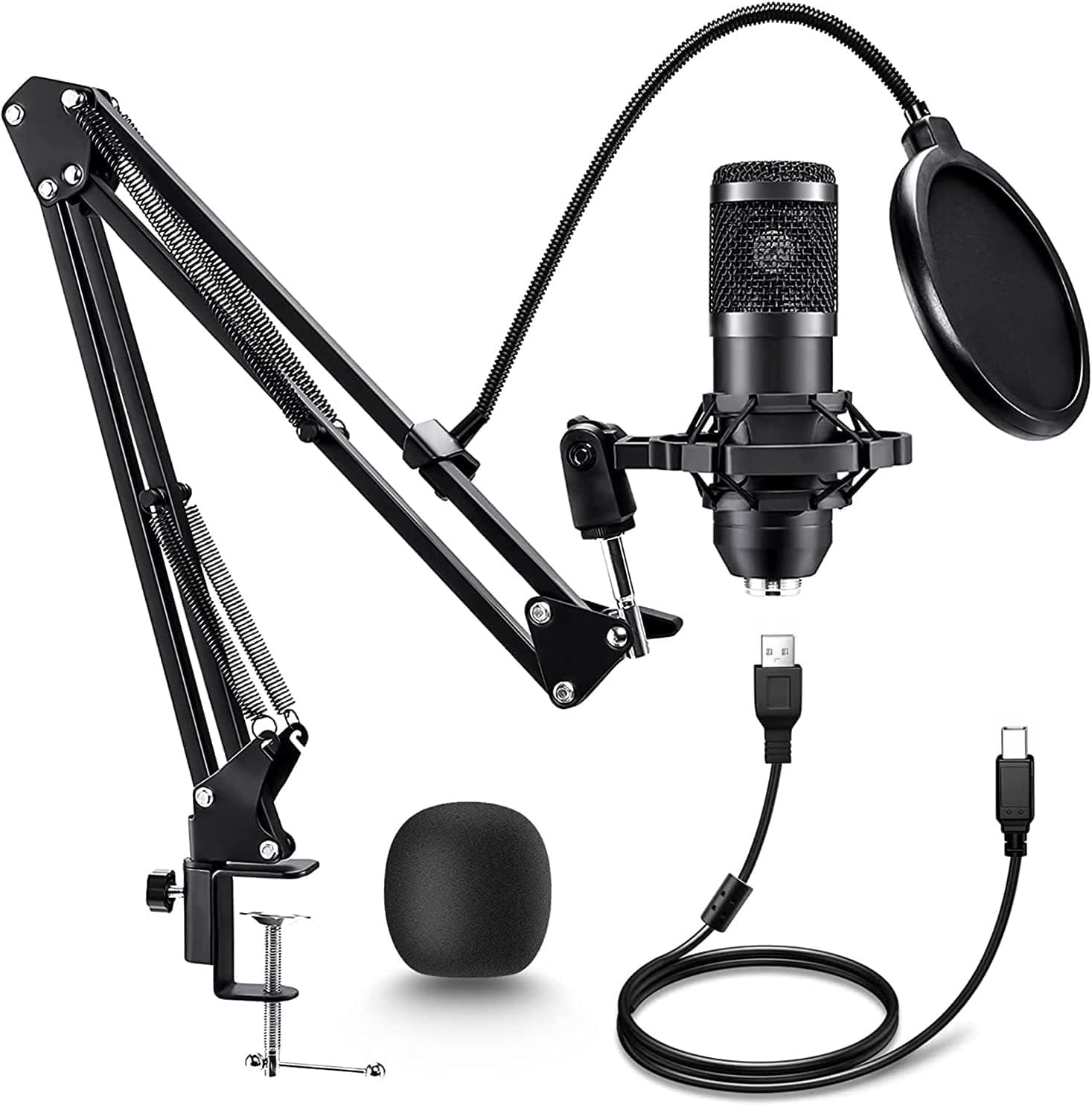 USB Gaming Microphone, PC Streaming Podcast Microphone, Professional 192khz/24bit Electrical Condenser Mic Kit with Sound Chipset & Adjustable Boom Arm Set for Streaming, Podcast, Studio and Singing