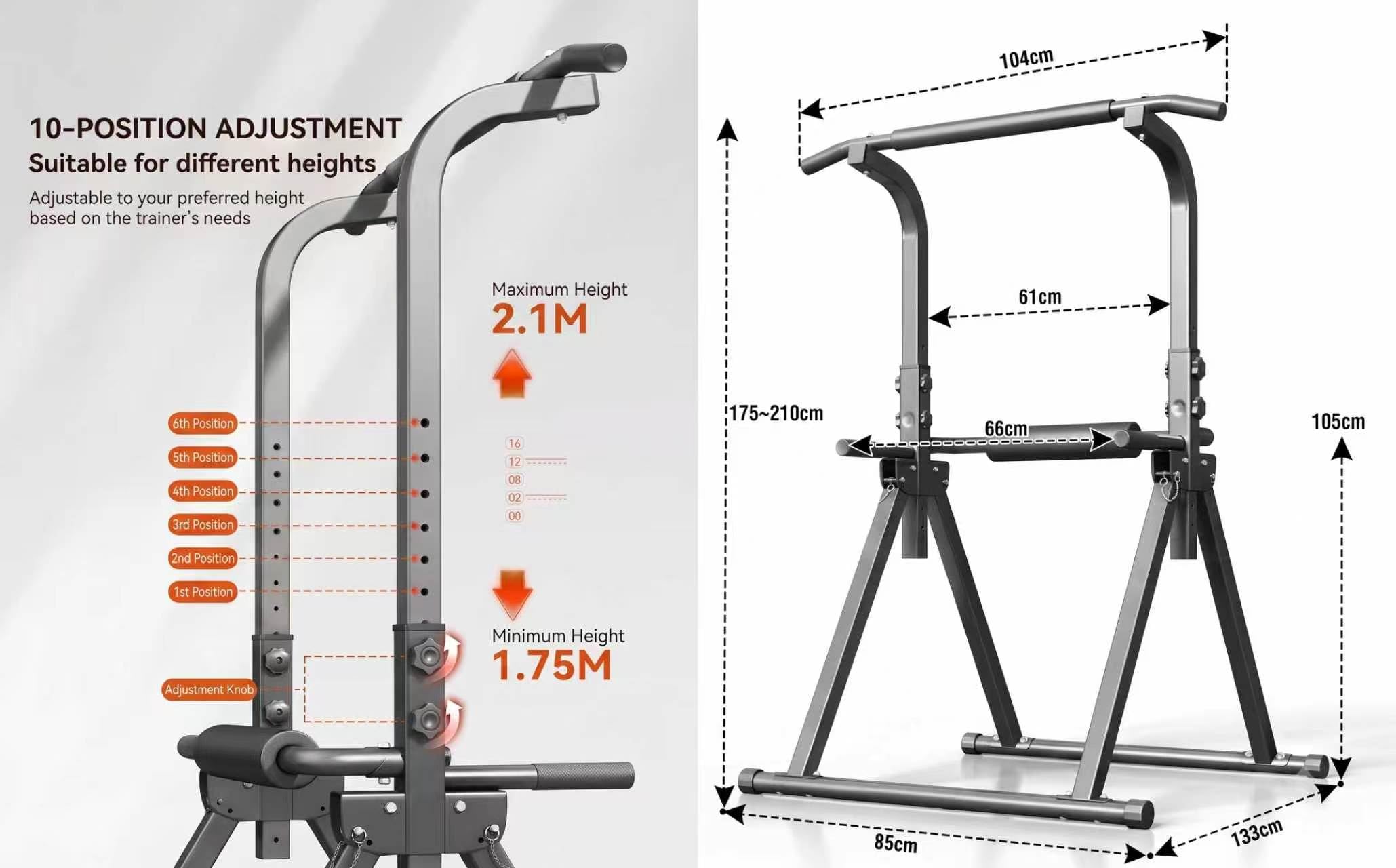 COMINGFIT Power Tower mit Klimmzugstange, klappbarer Dip-Station, und höhenverstellbarer Stange, stabile und stabile Dreiecksstruktur, Multifunktionsgeräte für Krafttraining und Heimfitness