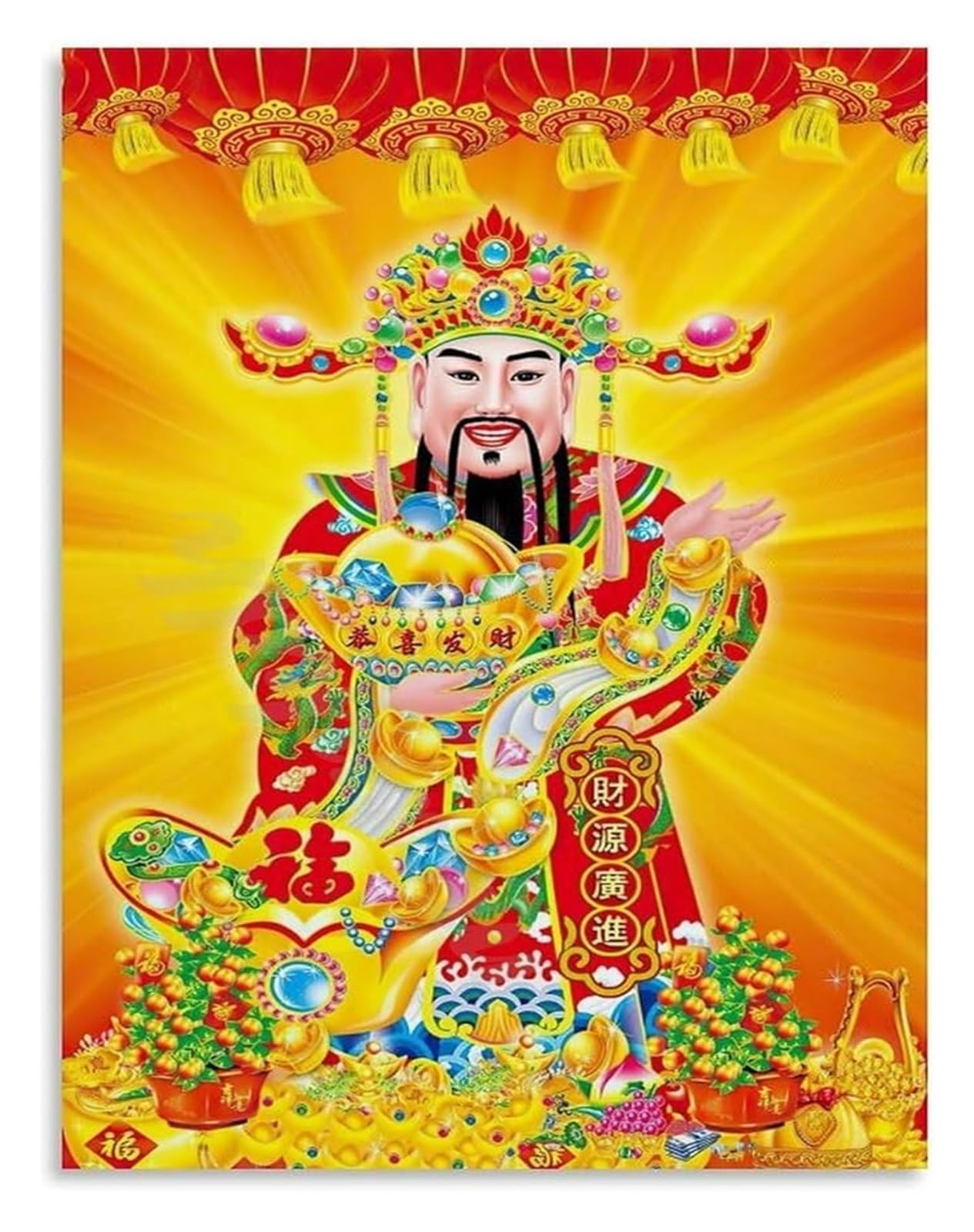 IDGTTLDF Chinese Lucky God Of Riches Poster Canvas Wall-Art Decor for Home Office Bedroom