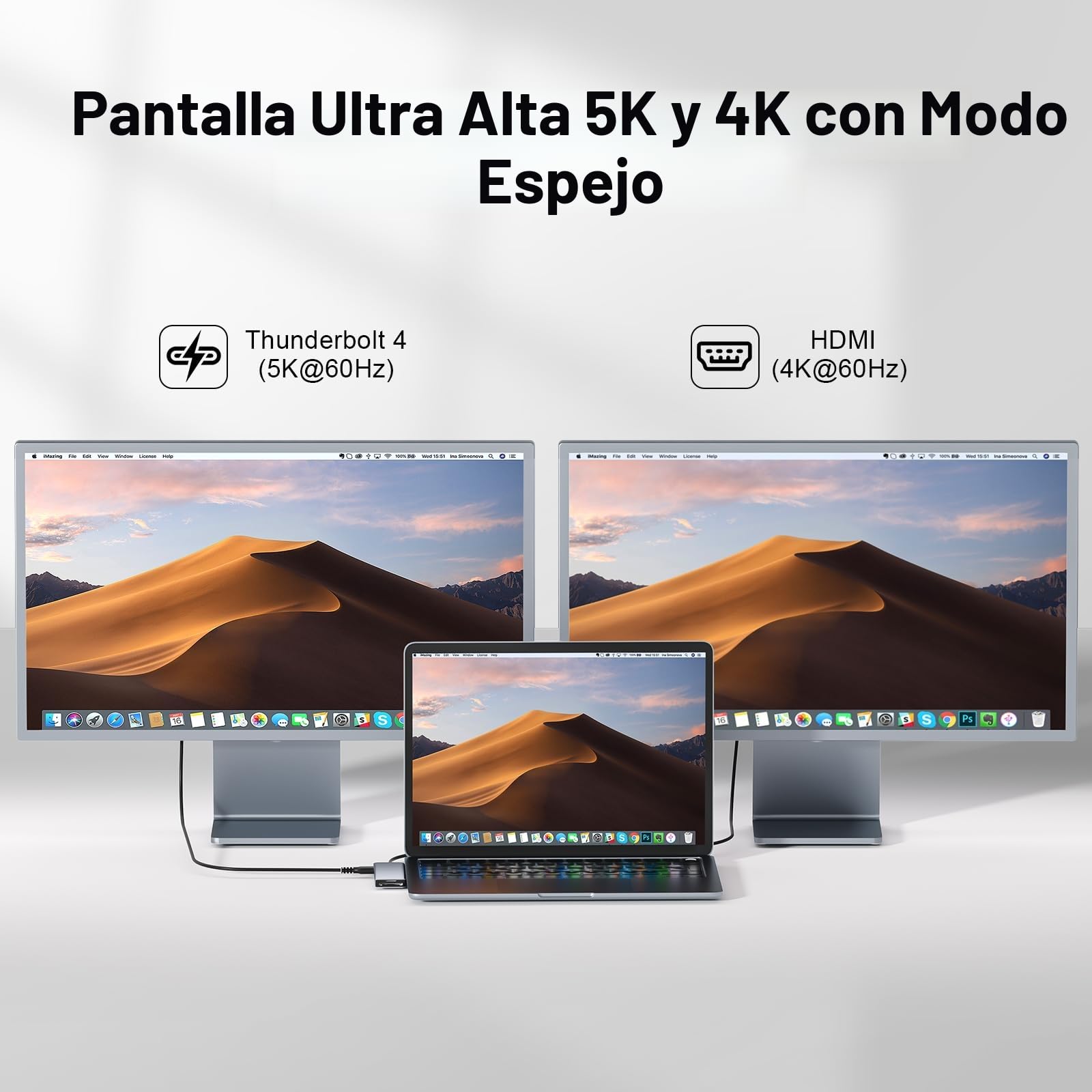 USB C Hub, 7 IN 2 USB Adaptador para MacBook Pro Air Thunderbolt 4 Dock HDMI 4K, 100W PD, 40Gbps, USB-C 3.0, 2 USB-A 3.0, Lector Tarjetas SD/TF, Compatible con MacBook M1/M2/M3/M4