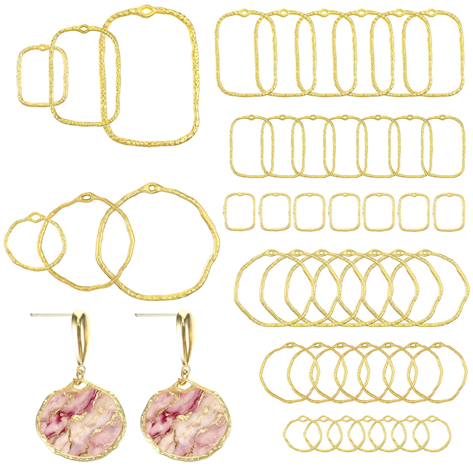 48 Pcs Open Bezels for Resin Jewelry Making 6 Styles Alloy Open Back Bezel Pendants Hollow Frame Rectangle Ring Charms for DIY Resin Pressed Flower Jewelry Making, Necklace, Earrings, DIY Crafts