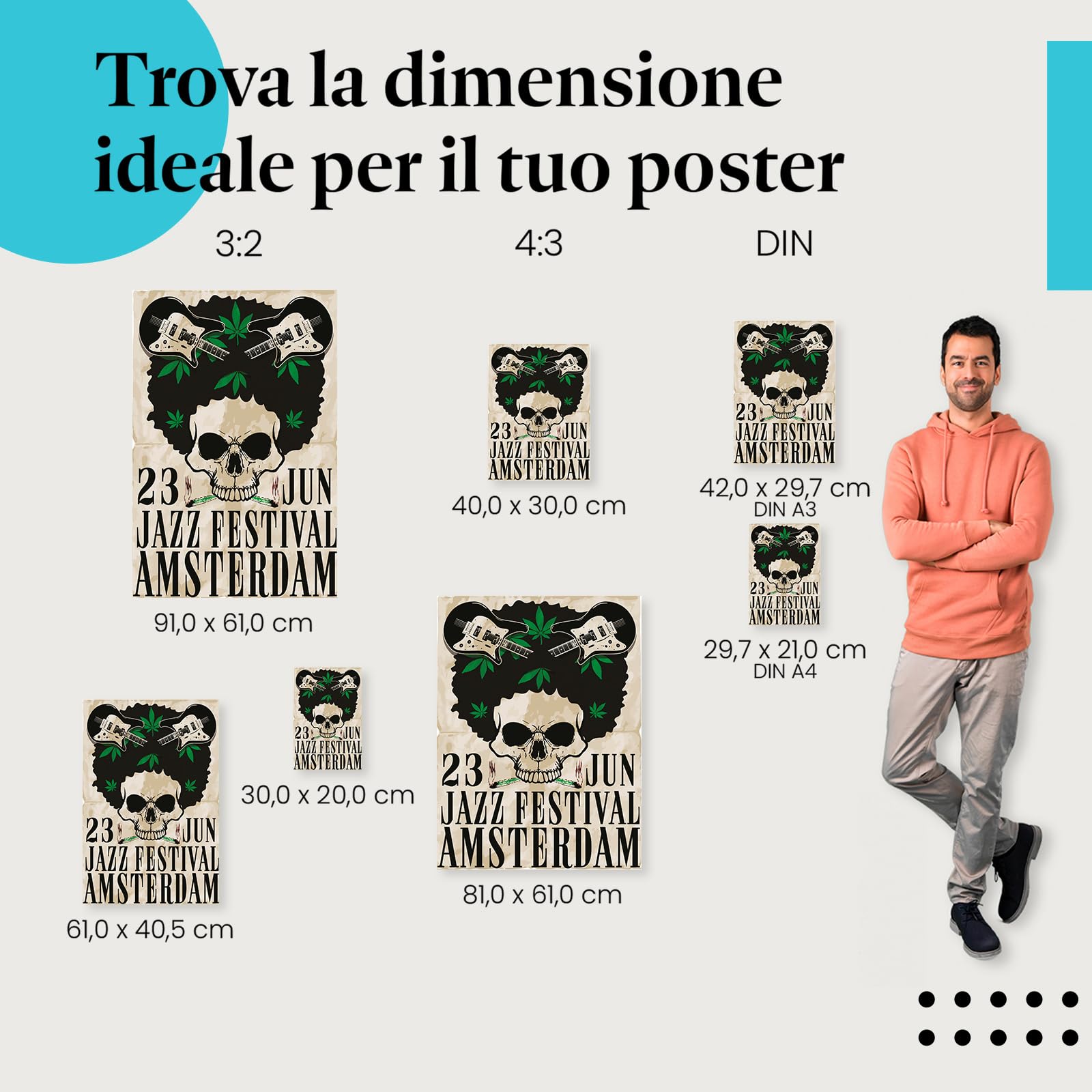 Postereck - 2146 - Poster Jazz Festival, Amsterdam Teschio fumante - Stampa con Scritta, Decorazione da Parete, Quadri, Ideen Regalo - Tela - 100,0 cm x 75,0 cm