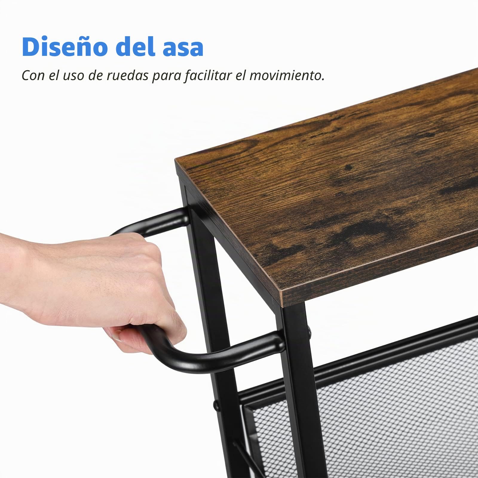 LIANTRAL Carrito de Rodillos 4 Plantas, Carrito de Cocina Estrecho, estantería de nicho en Ruedas con Mesa de Madera Adecuado para Cocina, baño, Oficina para Ahorrar Espacio, Retro marrón y Negro