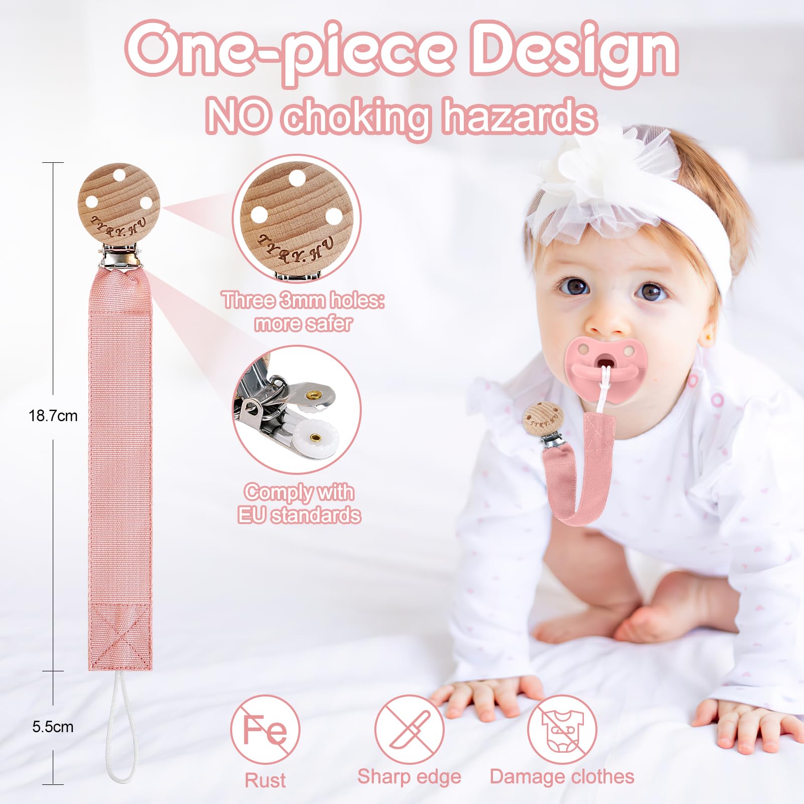 TYRY.HU Catenella Portaciuccio Tessuto Morbido Catenella Ciuccio Fatto a Mano Succhietto Porta Clip di Legno Cotone Bambini Ragazzi Massaggiagengive Clip Baby Regalo,4 Pezzi