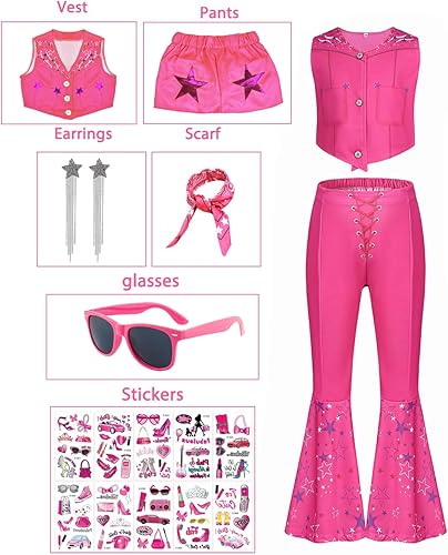 Miniatura 2 de Disfraz de vaquera para niñas, disfraz de discoteca hippie de los años 70 y 80, disfraz de Halloween, uniforme rosa