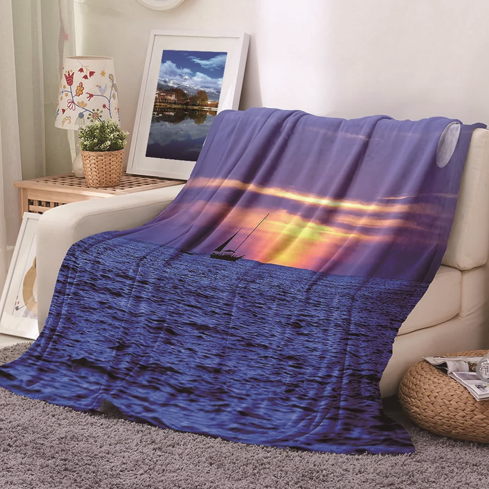 Plaid chaud et doux pour canapé KnSam couverture polaire voiliers pour salon