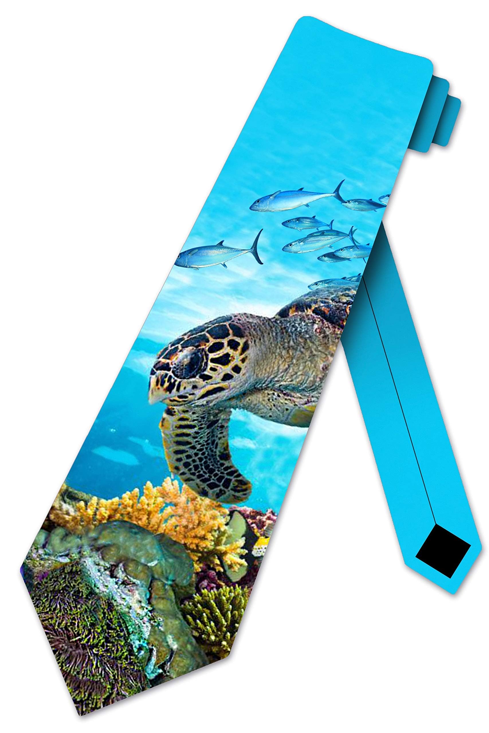 Three Rooker Men's Blue Turtle Ties Sea Turtle Ocean Animal Necktie, One Size
