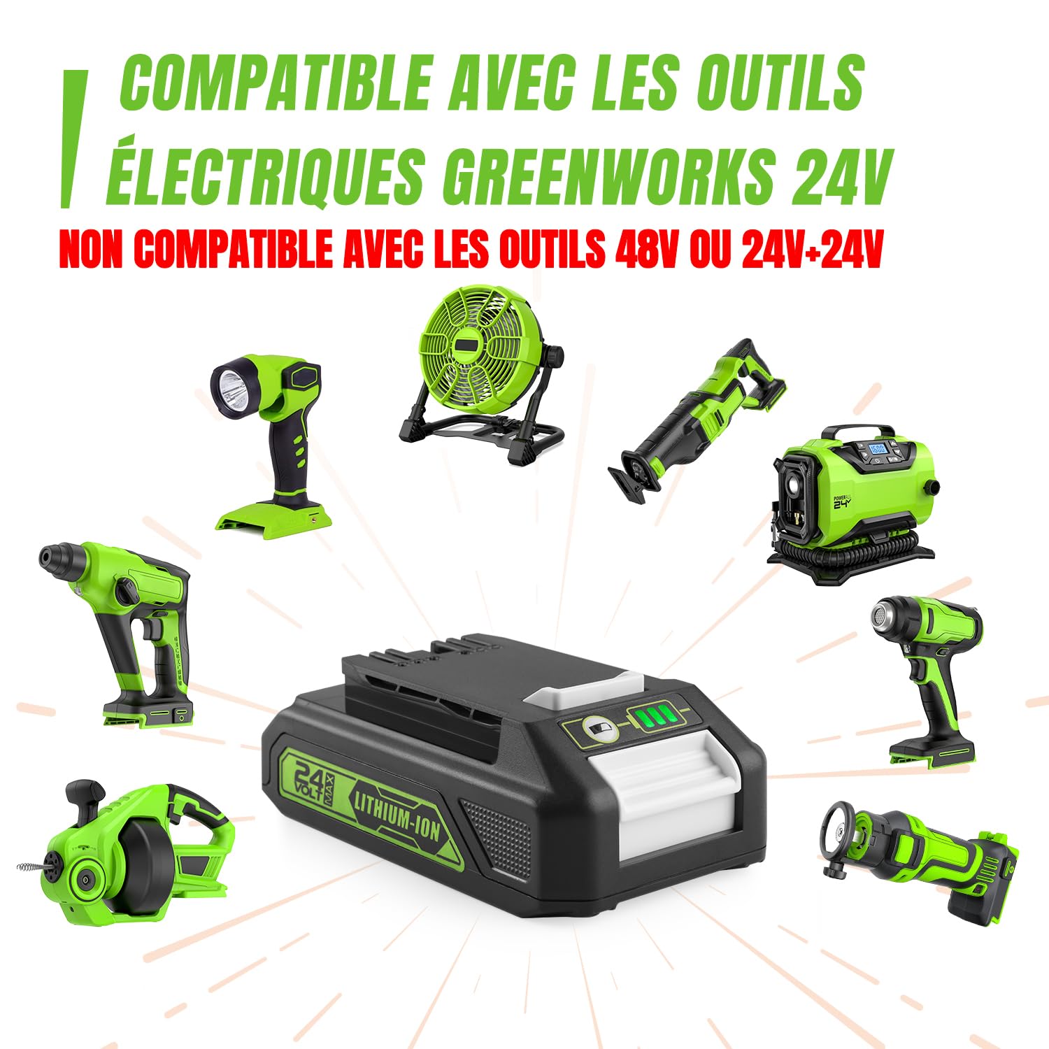 2 pièces Batterie 24V 3,5Ah pour Greenworks