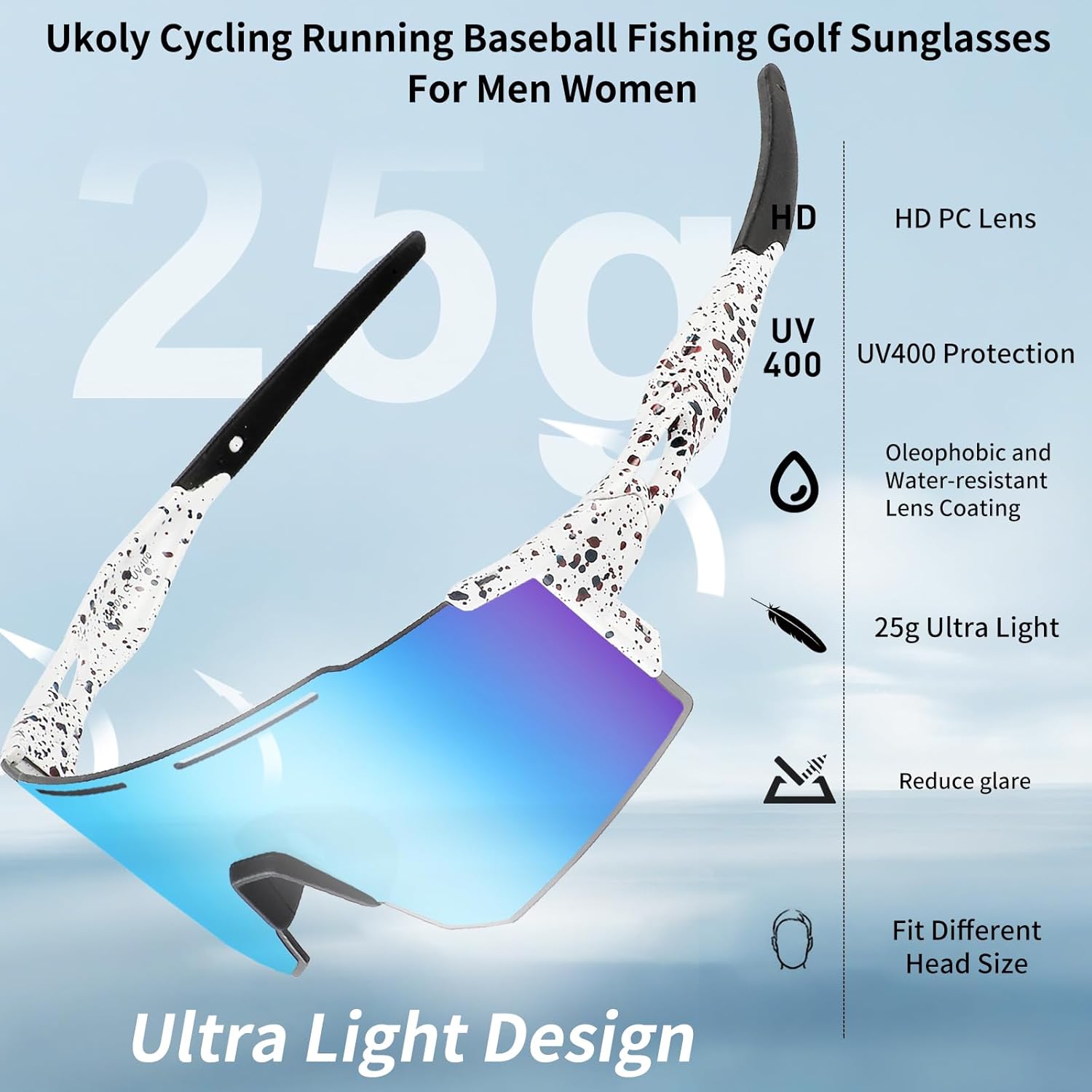 Ukoly Cycling Sunglasses for Men Women with 3 Interchangeable Lenses, Polarized Sports Sunglasses, Baseball Sunglasses