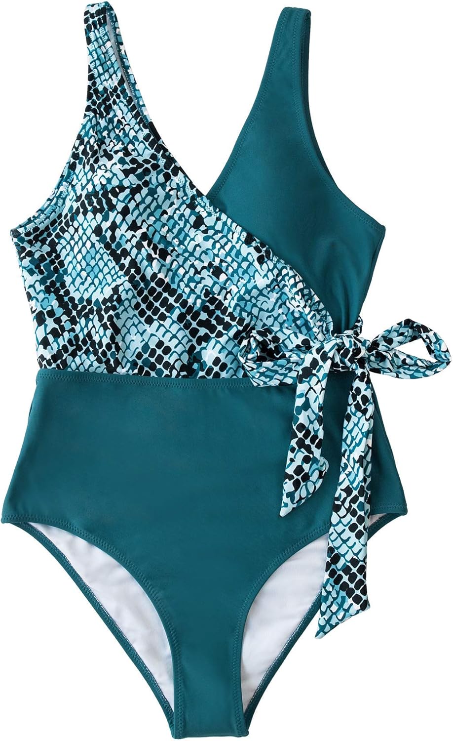 CUPSHE Women's One Piece Swimsuit Wrap Color Block Tie Side Bathing Suit at  Women’s Clothing store